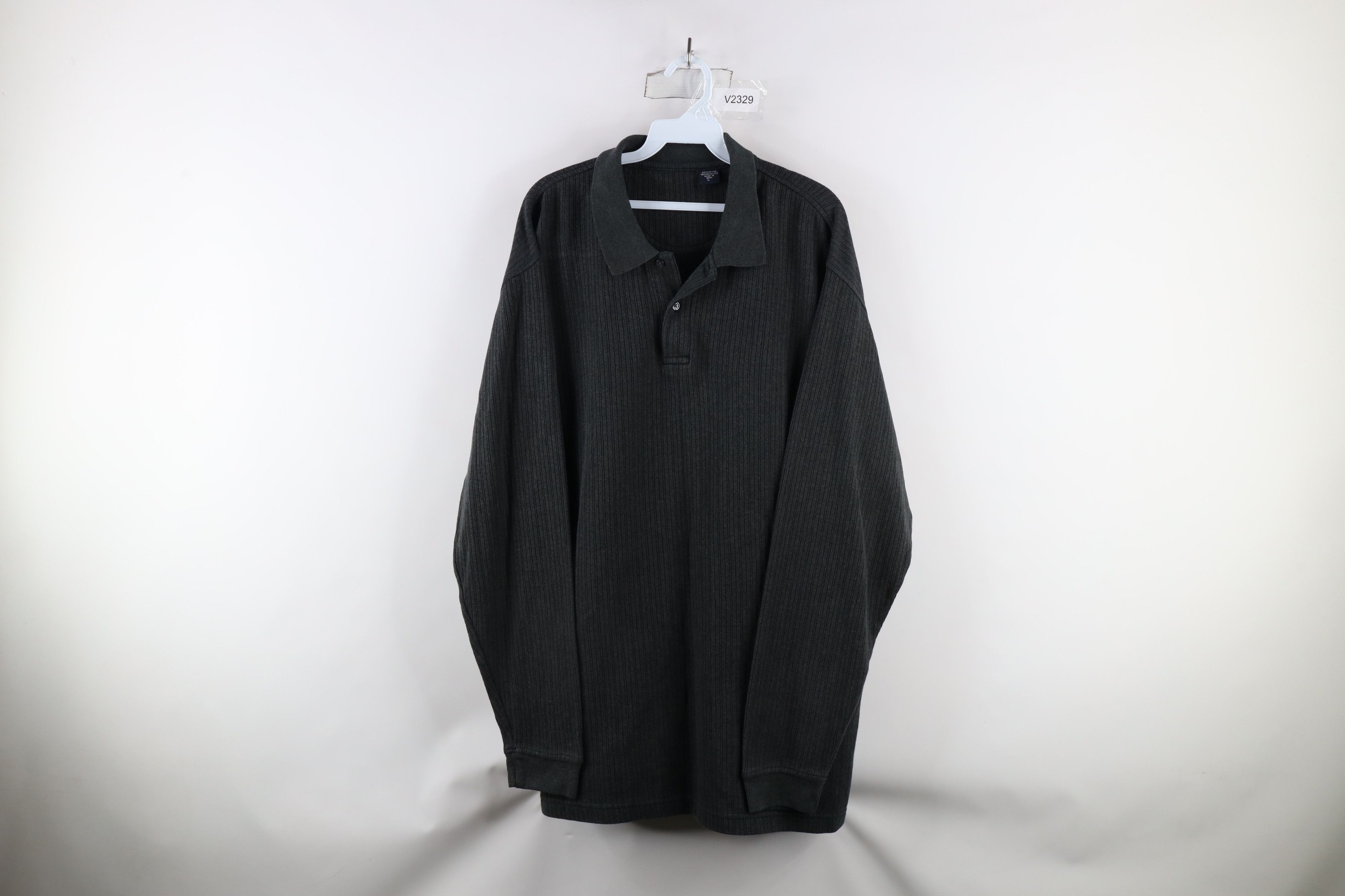 Vintage Vintage 90s Streetwear Fit Ribbed Knit Long Sleeve Polo Size US L / EU 52-54 / 3 - 1 Thumbnail