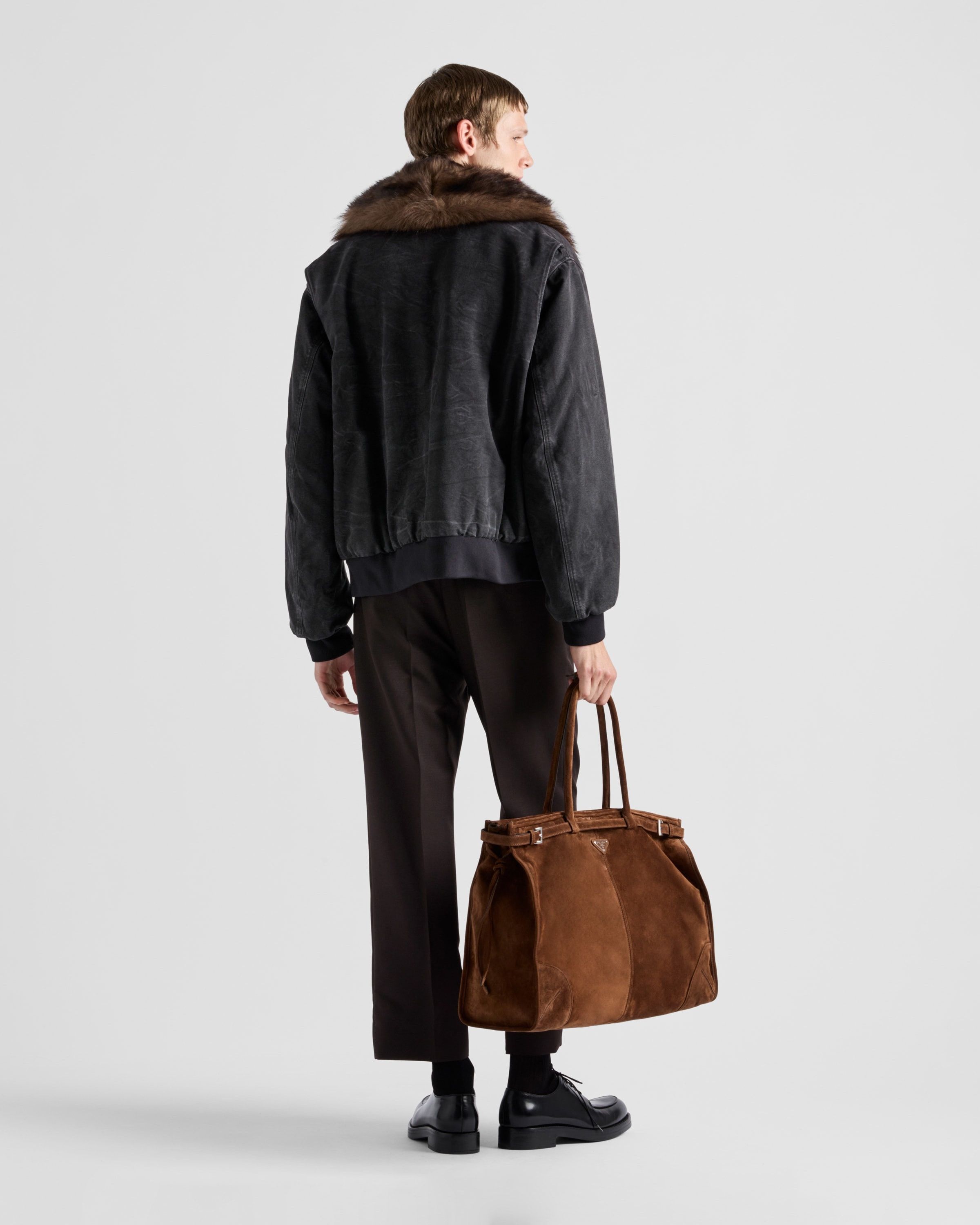 Prada o1mt1gz0226 Cotton Blouson Jacket With Shearling Collar Size US XL / EU 56 / 4 - 5 Thumbnail