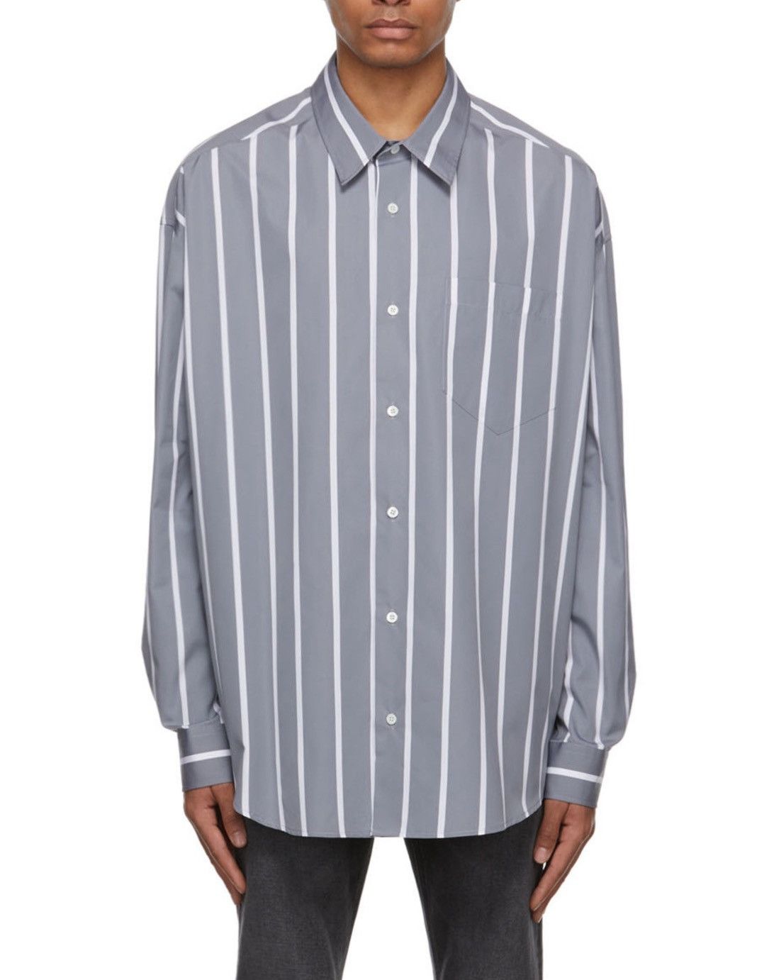 AMI AMI Grey Striped Oversize Shirt Size US M / EU 48-50 / 2 - 6 Thumbnail