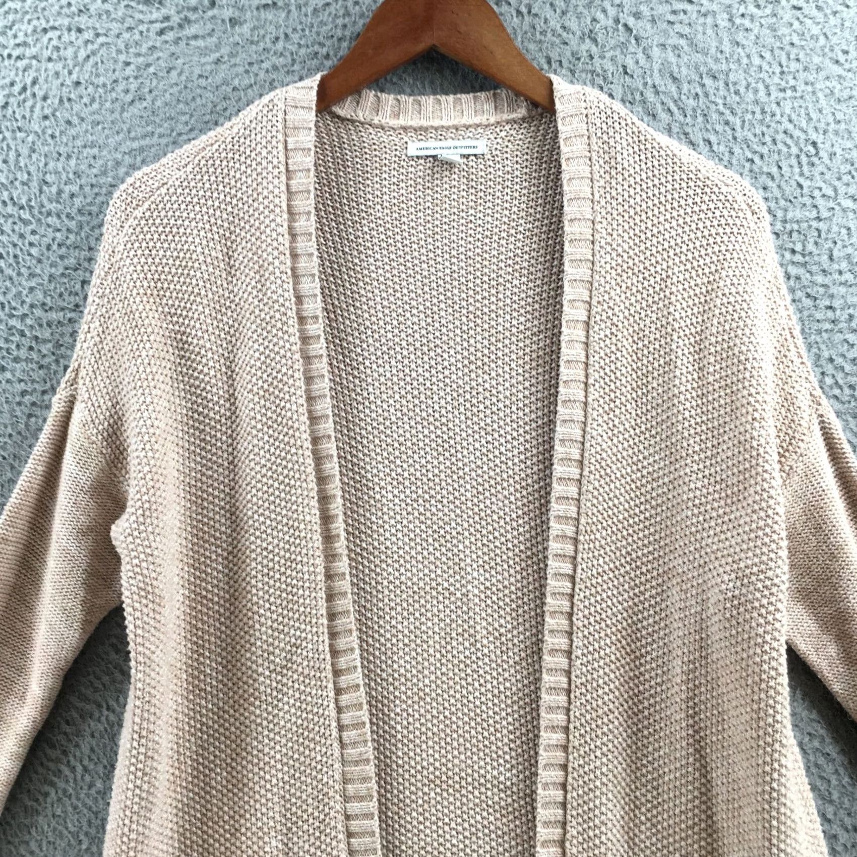 American Eagle Outfitters American Eagle Outfitters Open Front Cardigan Womens S Beige Knit Long Sleeve Shirt Sweatshirt Casual Lightweight Knitwear Size S / US 4 / IT 40 - 2 Thumbnail