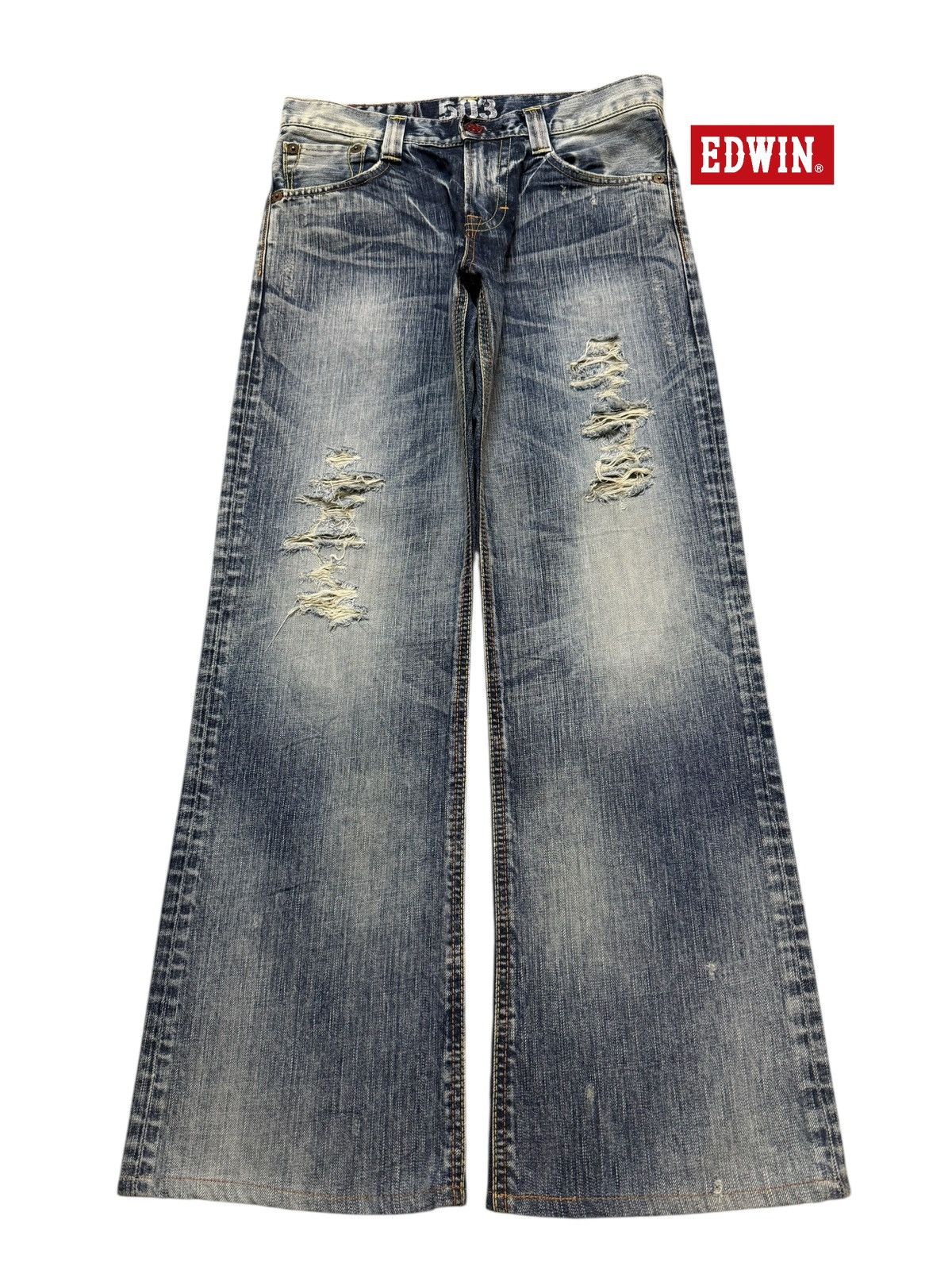 Edwin Vintage 90s Edwin 503 Faded Wash Distressed Wide Leg Baggy Size US 32 / EU 48 - 1 Thumbnail