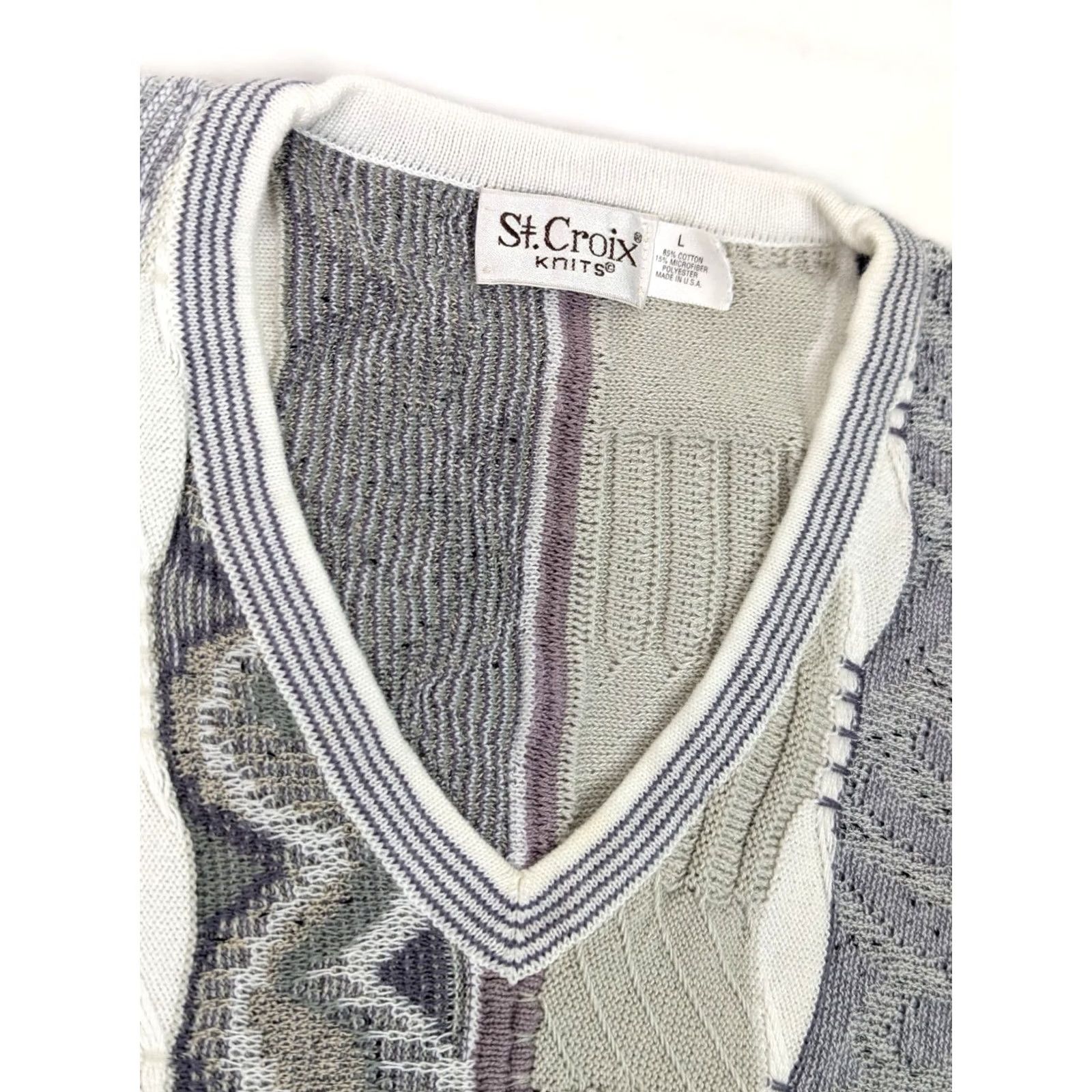 Vintage VINTAGE ST CROIX Cardigan Sweater Abstract Knit Men L Beige Taupe Cotton Blend V-Neck Mens Cardigan Size US L / EU 52-54 / 3 - 2 Thumbnail