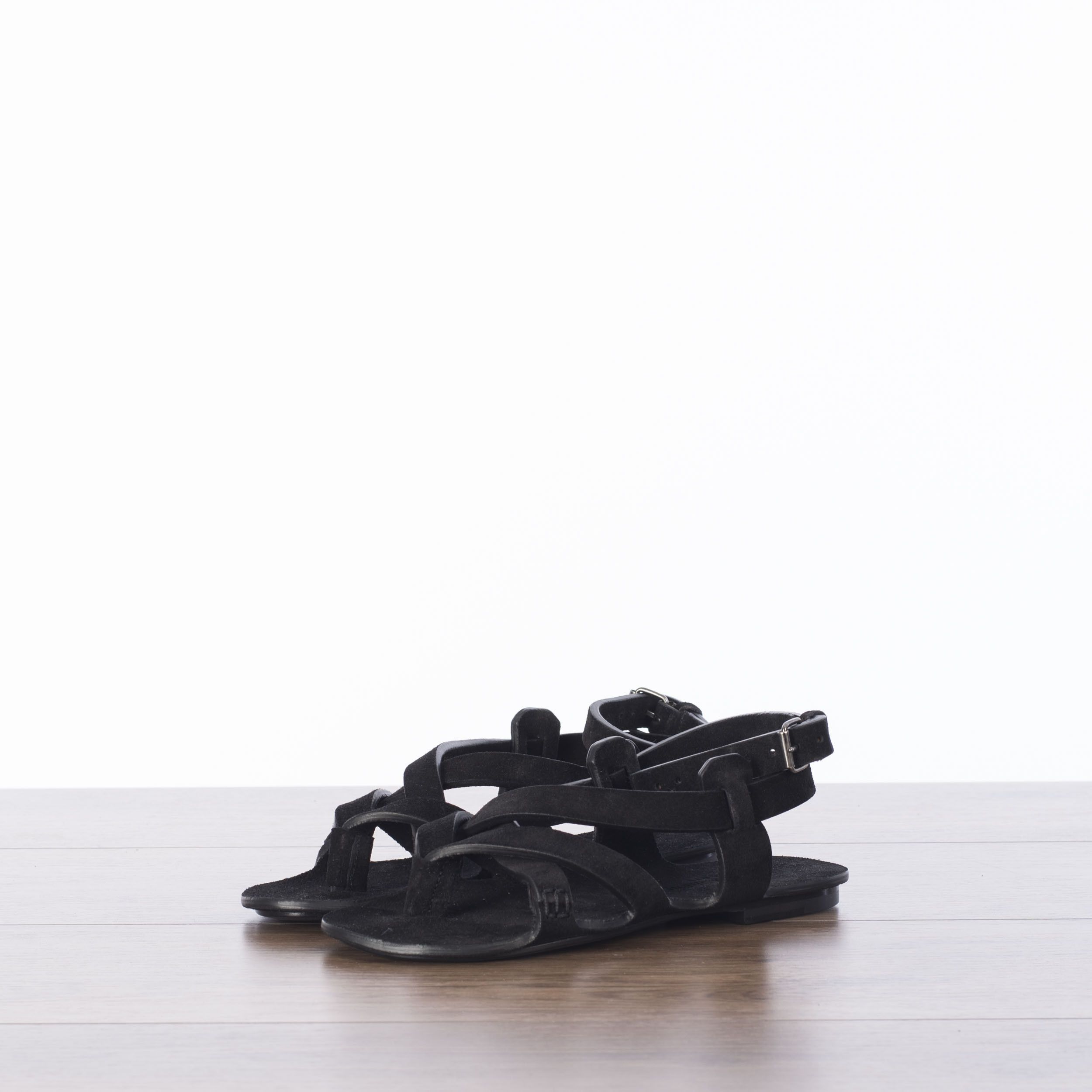 Saint Laurent Paris Culver Flat Buckle Sandals In Black Suede Size US 6 / IT 36 - 4 Thumbnail