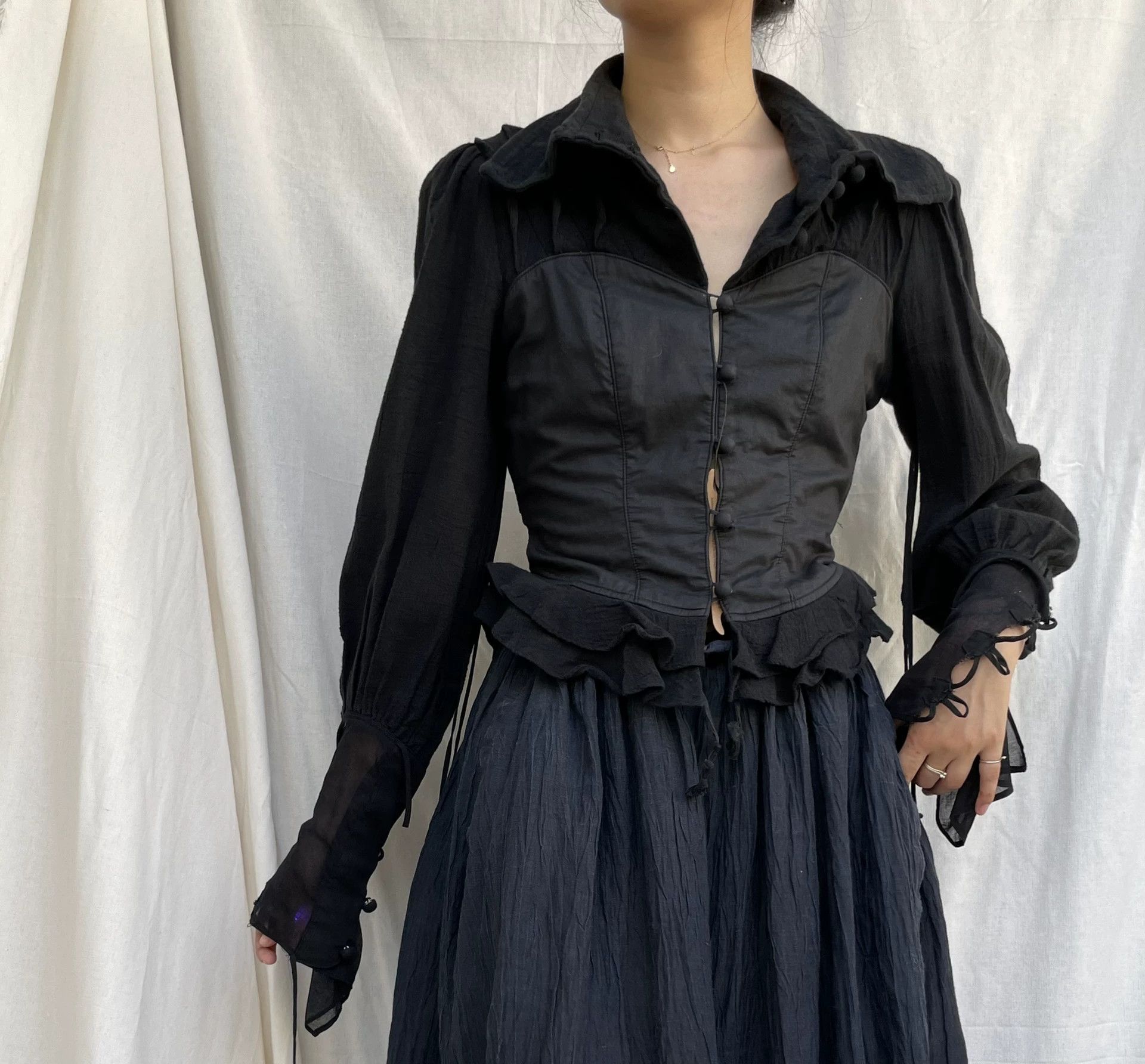 Other AliceAuaa 1990s Victorian Goth Backless Corset Shirt xs-s Size XS / US 0-2 / IT 36-38 - 7 Thumbnail