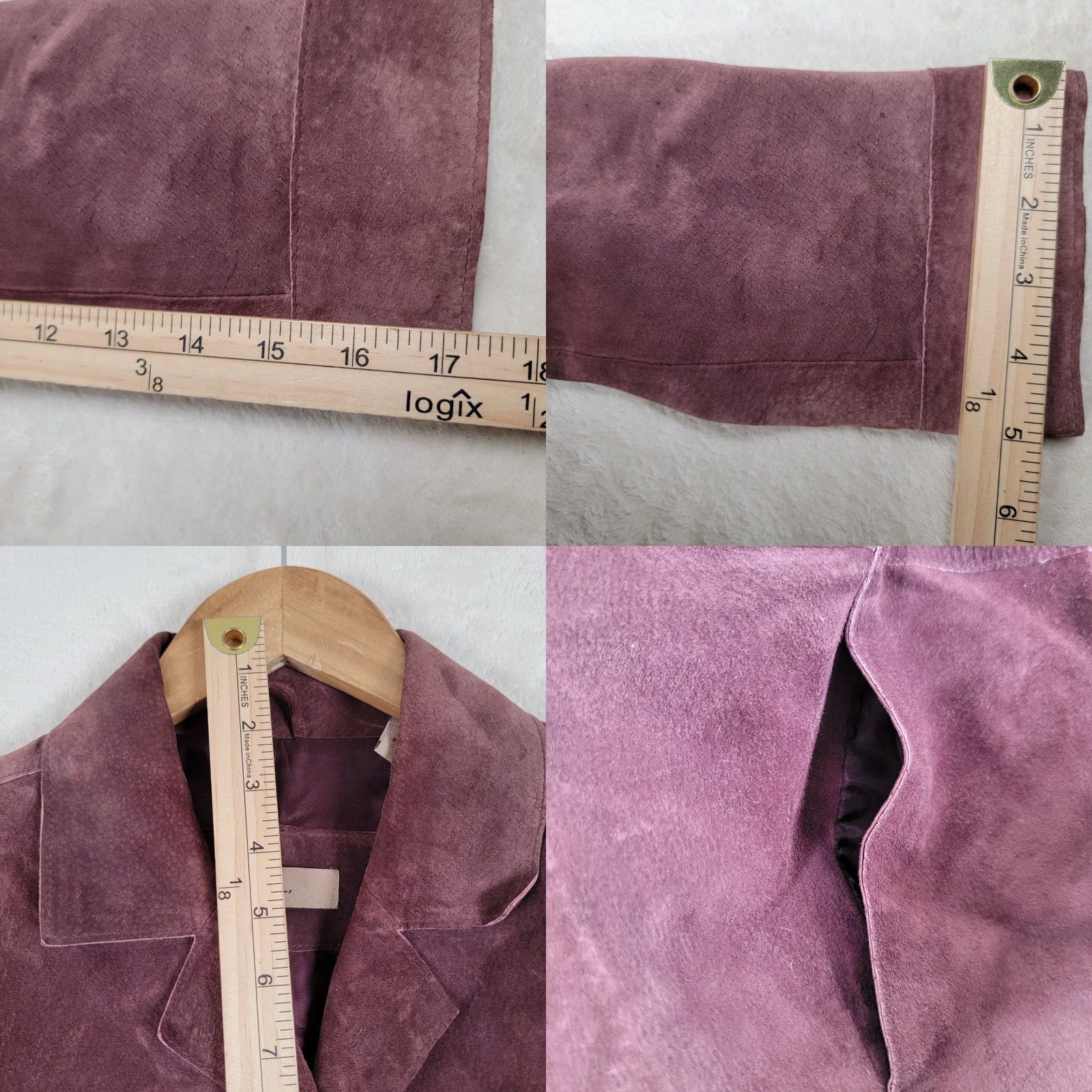 Vintage I.E. Relaxed 100% Leather Suede Plum Purple Jacket Women's Size 14 Relaxed Long Sleeve Button Closure Pockets Collared Lined Preppy Jacket Size XL / US 12-14 / IT 48-50 - 9 Thumbnail