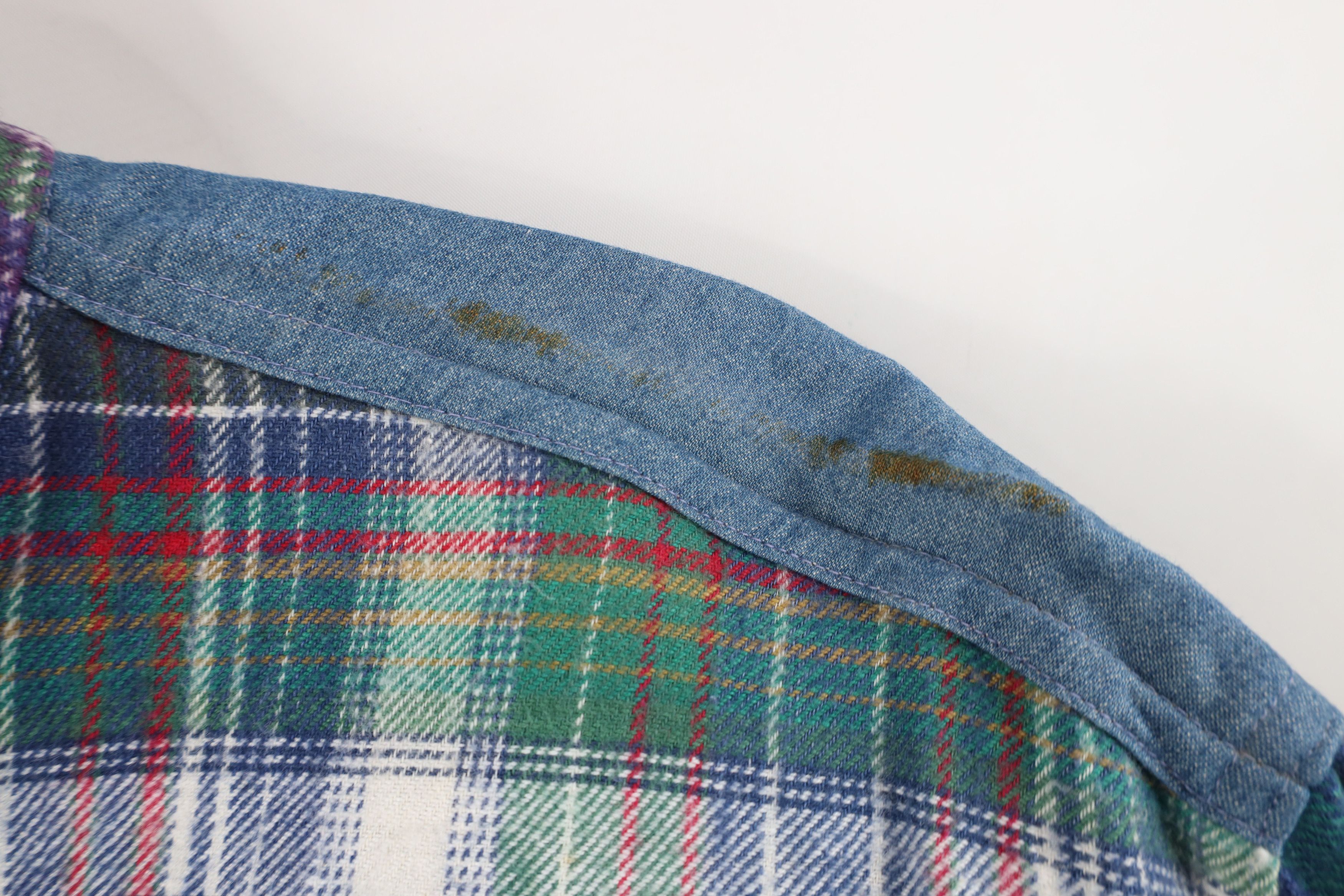 Vintage Vintage 90s Streetwear Denim Trim Flannel Button Shirt Plaid Size L / US 10 / IT 46 - 8 Thumbnail