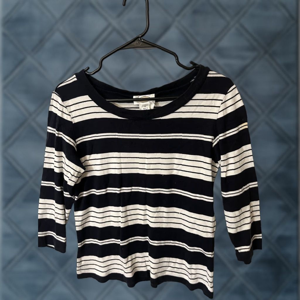Talbots VINTAGE Talbots Sweater Womens S Black White Stripe Crew Neck 3/4 Sleeve Lightweight Knit Pullover Fall Winter Women's Size S / US 4 / IT 40 - 1 Thumbnail