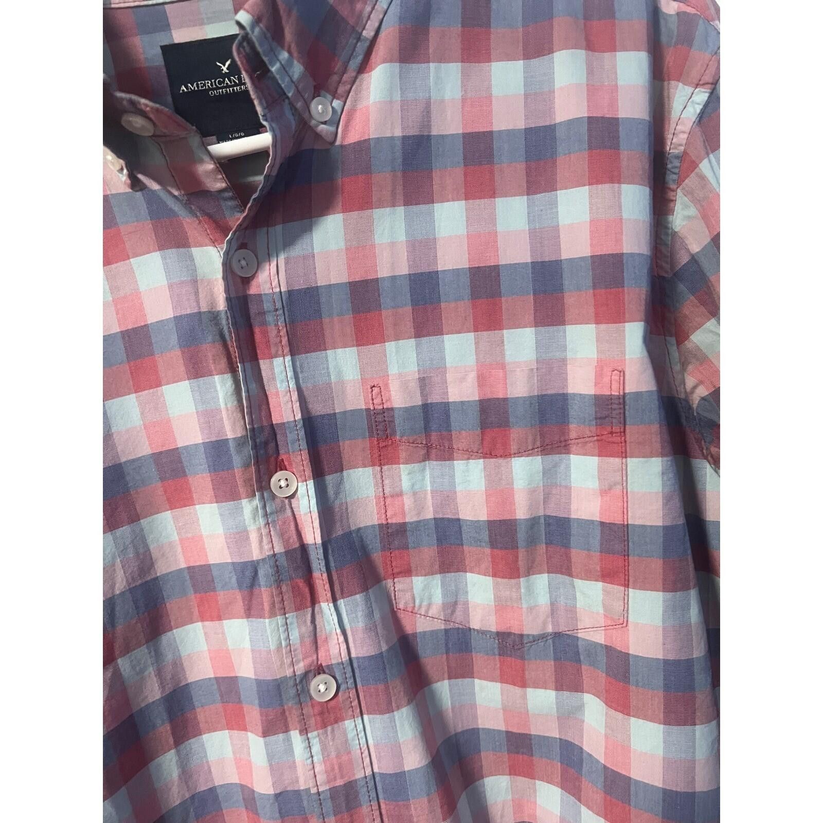 American Eagle Outfitters American Eagle Button Down Mens L Red Blue Plaid Soft Shirt Size US L / EU 52-54 / 3 - 6 Thumbnail