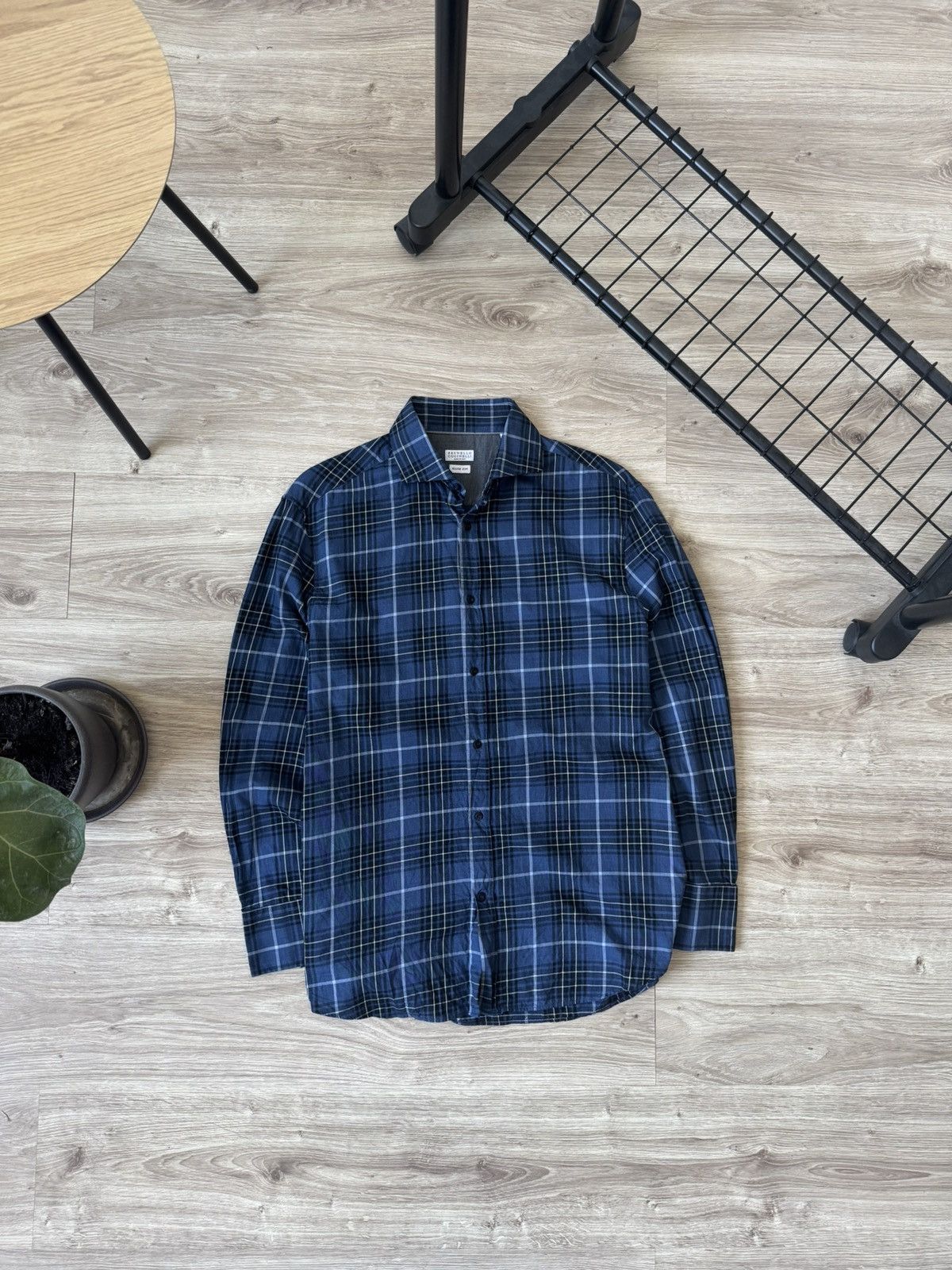 Brunello Cucinelli Brunello Cucinelli Slim Fit Blue Flannel Button Up Shirt Size US XL / EU 56 / 4 - 1 Thumbnail