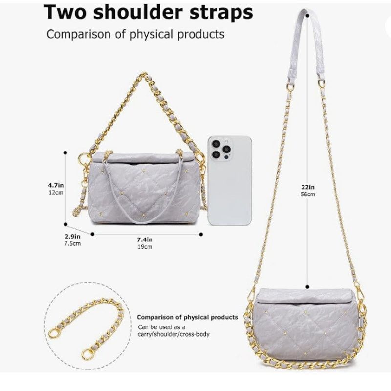 The Unbranded Brand Quilted Crossbody PUShoulder 2 Chains 7.4"× 2.9"× 4.7" Size ONE SIZE - 3 Thumbnail