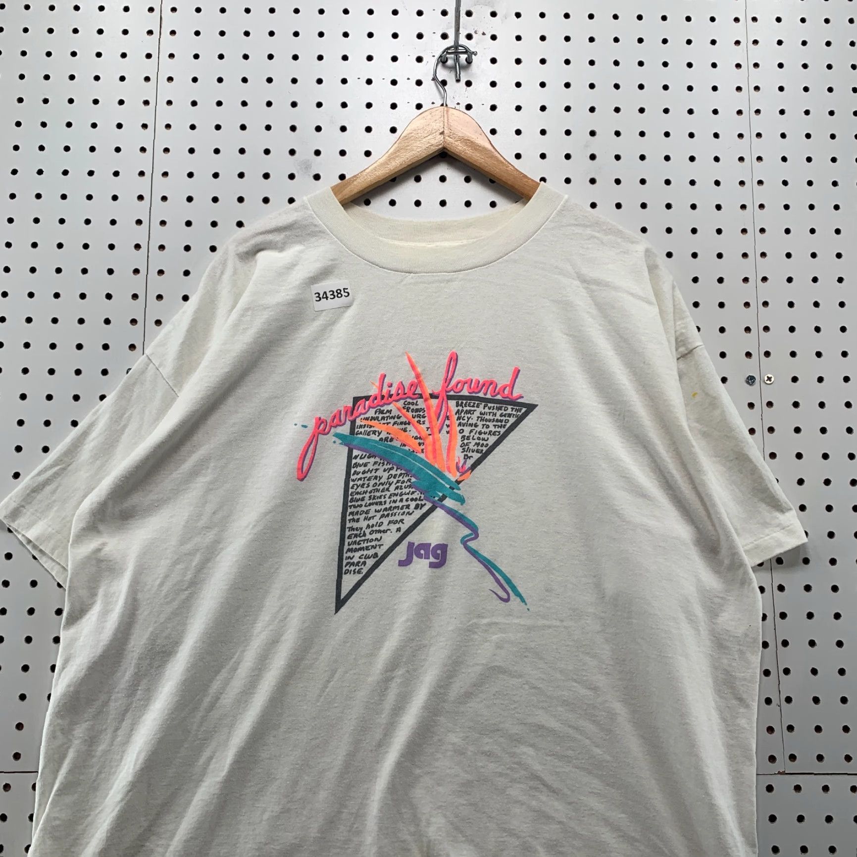Paradise VINTAGE Single Shirt Mens 2XL White 26.5x29.5 Paradise FOund Jag Shiert 90s Beach Graphic Print Crew Neck Short Sleeve Size US XXL / EU 58 / 5 - 2 Thumbnail