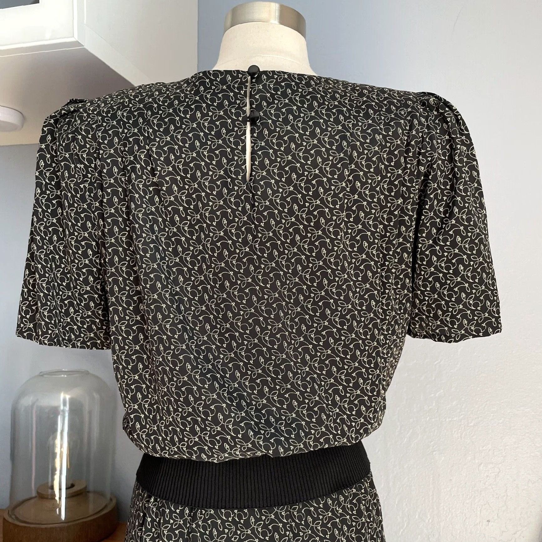 Liz Claiborne VINTAGE Liz Claiborne Blouse & Skirt Set Womens 2 Piece 8 Black Cream 80s Secretary Career Size M / US 6-8 / IT 42-44 - 6 Thumbnail