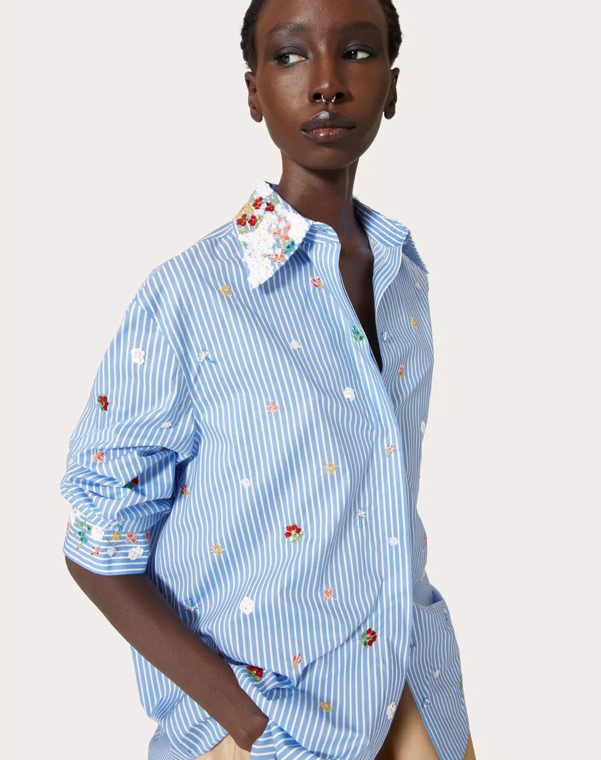 Valentino o1s1wg110625 Popeline Classic Stripe Shirt in Multicolor Size XL / US 12-14 / IT 48-50 - 6 Thumbnail