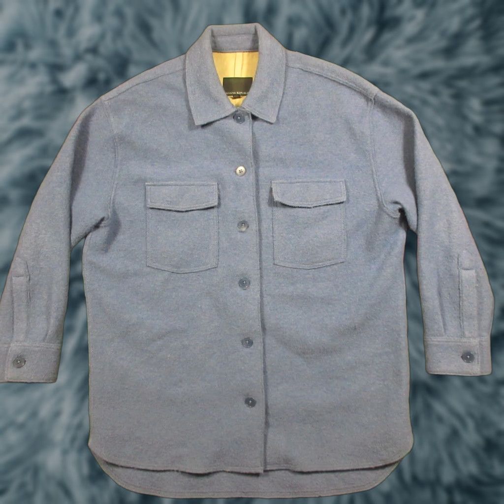 Banana Republic Banana Republic Mens Jacket Wool Blue Oversized Button Front Casual Blazer M Military Jacket Lined Zip Front Mid-Length Size 40R - 1 Thumbnail