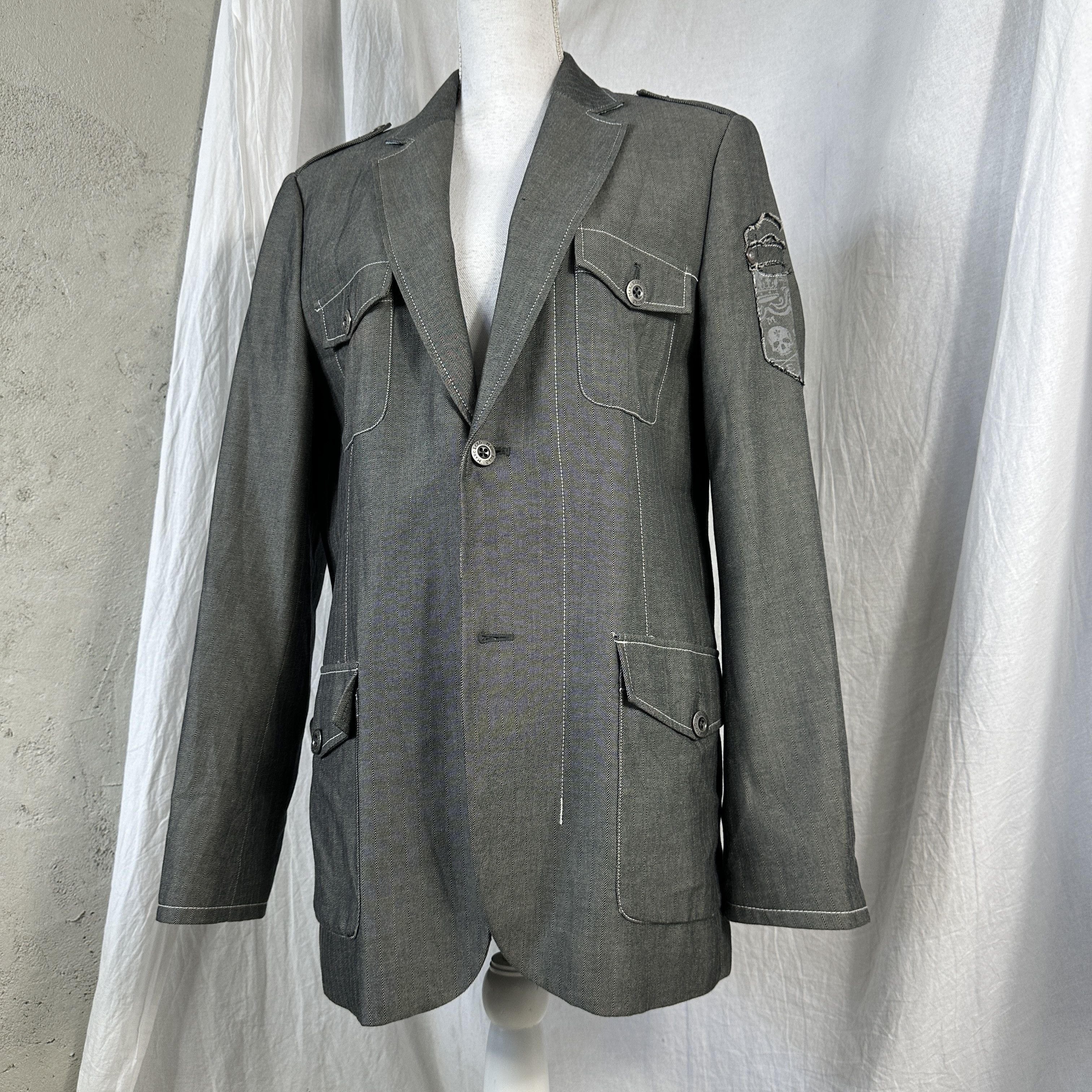 Marc Ecko × Vintage Vintage Opium Avant Garde Grunge 00s Esko Skull Suit Jacket Size US M / EU 48-50 / 2 - 2 Thumbnail