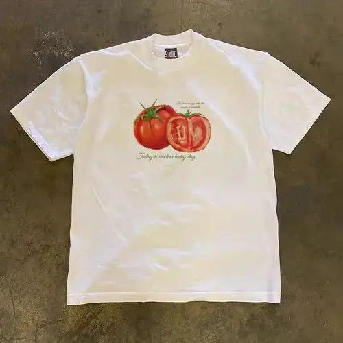 VIBE White street washed retro half tomato print t-shirt Size US M / EU 48-50 / 2 - 3 Thumbnail