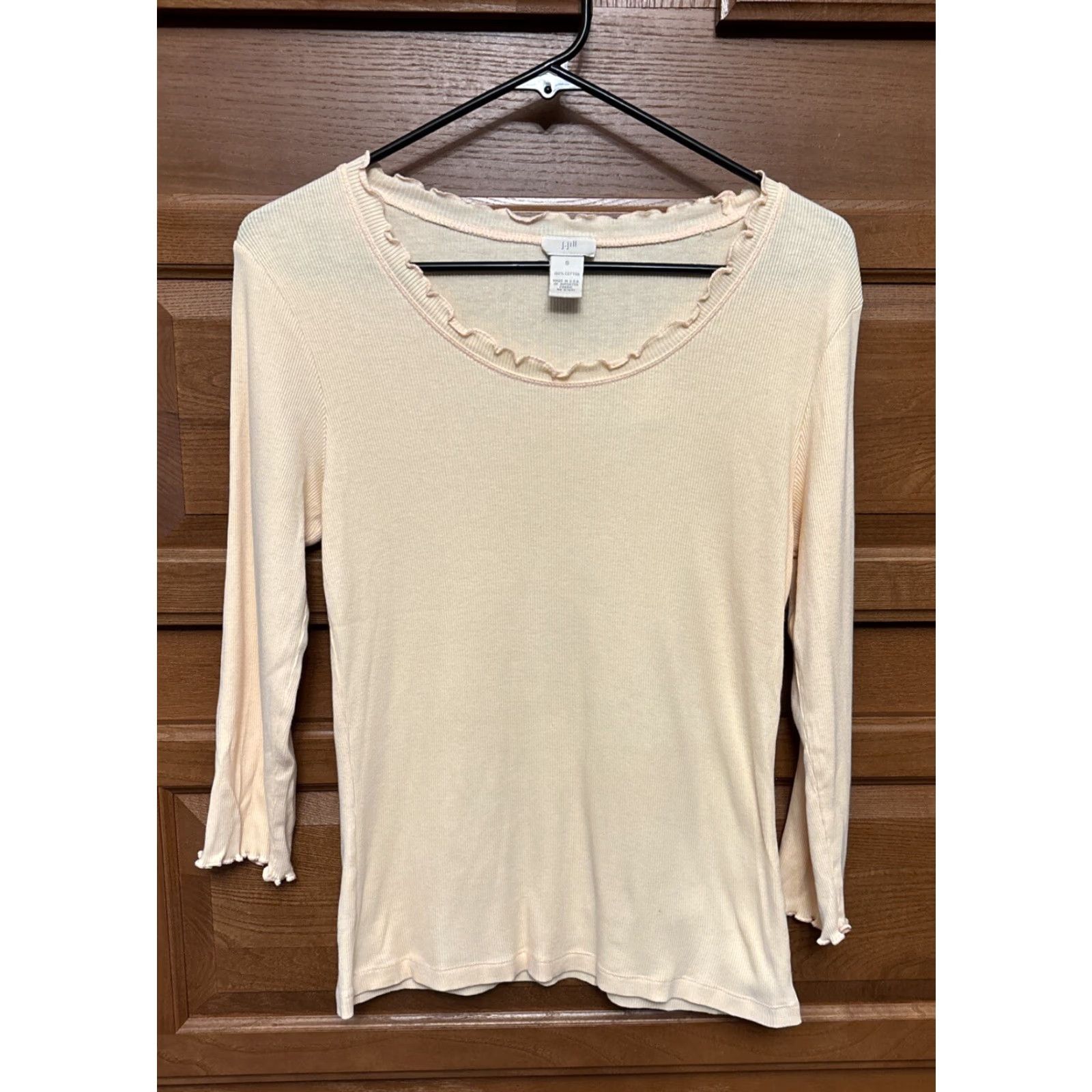 J. Jill J. Jill Blouse Shirt Women S Orange Round Neck 3/4 Sleeve Ribbed Ruffle Trim B609 Size S / US 4 / IT 40 - 2 Thumbnail