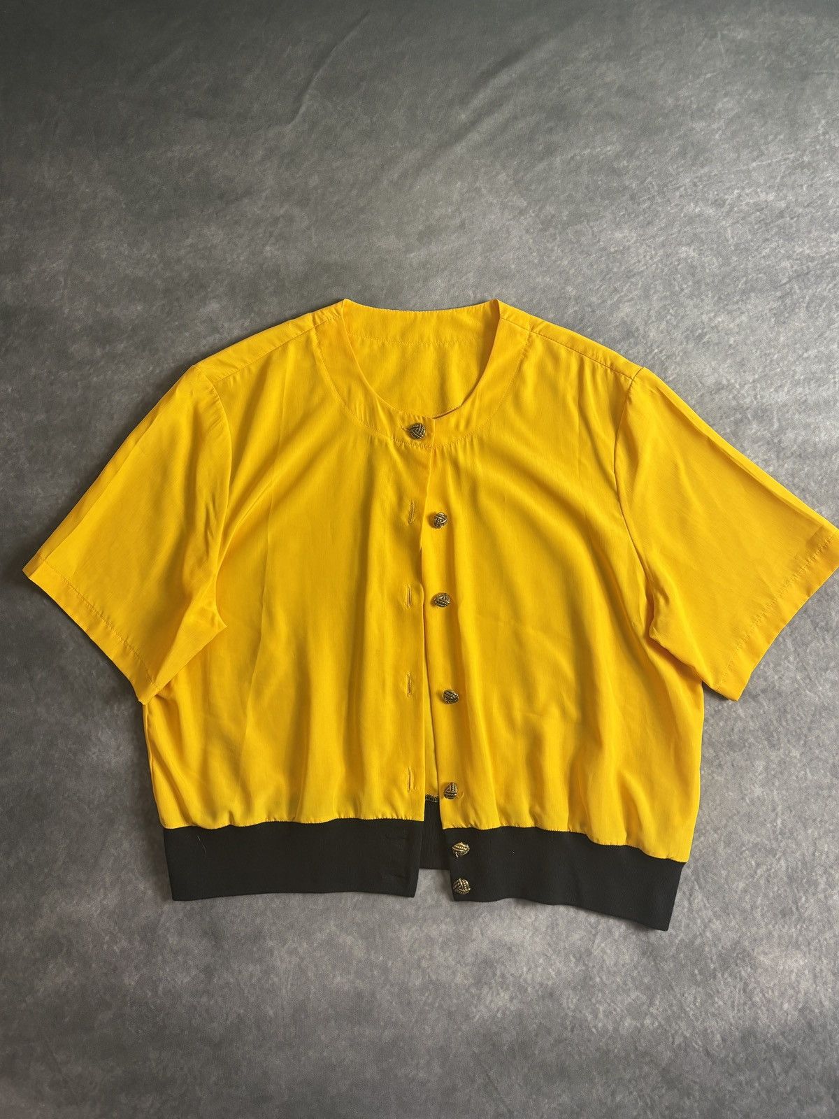 Marks & Spencer × Vintage 1980s Vintage St. Michaels Short Sleeve Blouse Elastic Poly Size XXL / US 16-18 / IT 52-54 - 1 Thumbnail