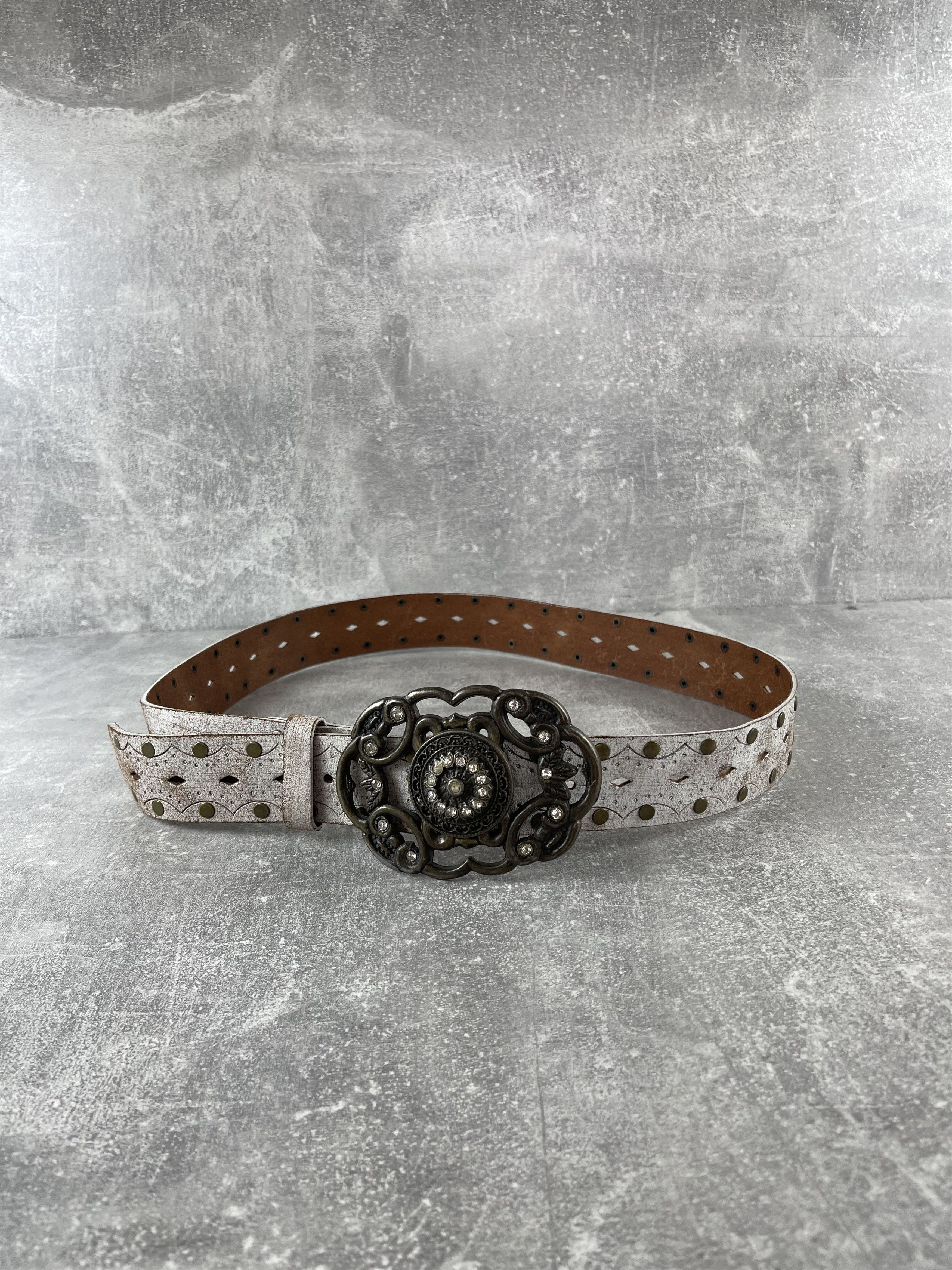 Seditionaries Y2K vintage faded leather belt big metal buckle Size ONE SIZE - 1 Thumbnail