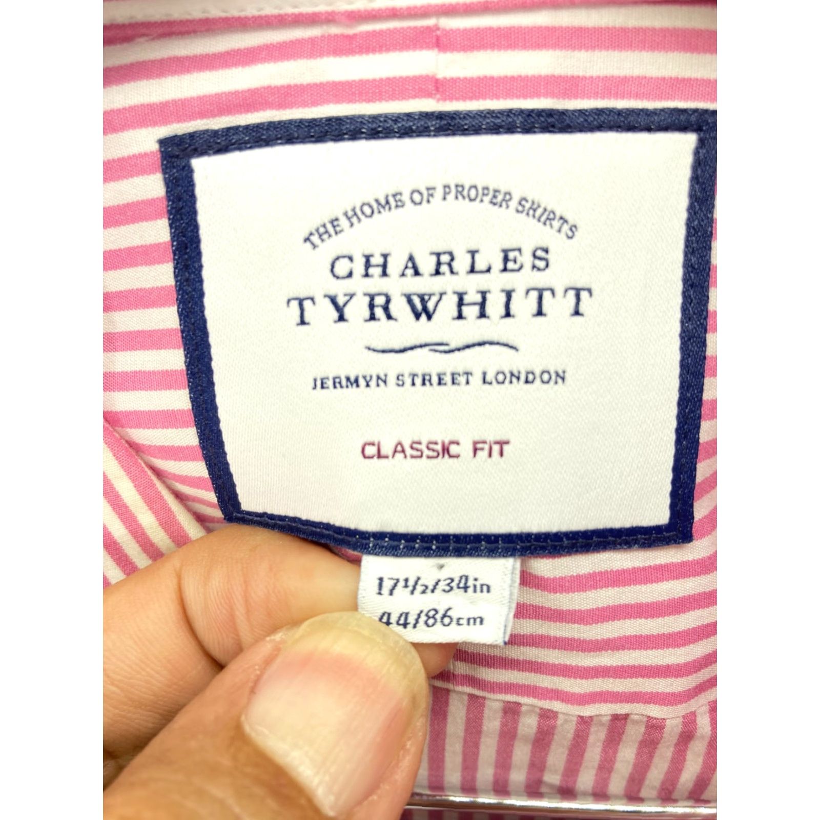 Charles Tyrwhitt Charles Tyrwhitt Dress Shirt Mens XL Pink White Pinstripe Classic Fit Button Up Mens XL Pinstripe Shirt Size 46R - 6 Thumbnail