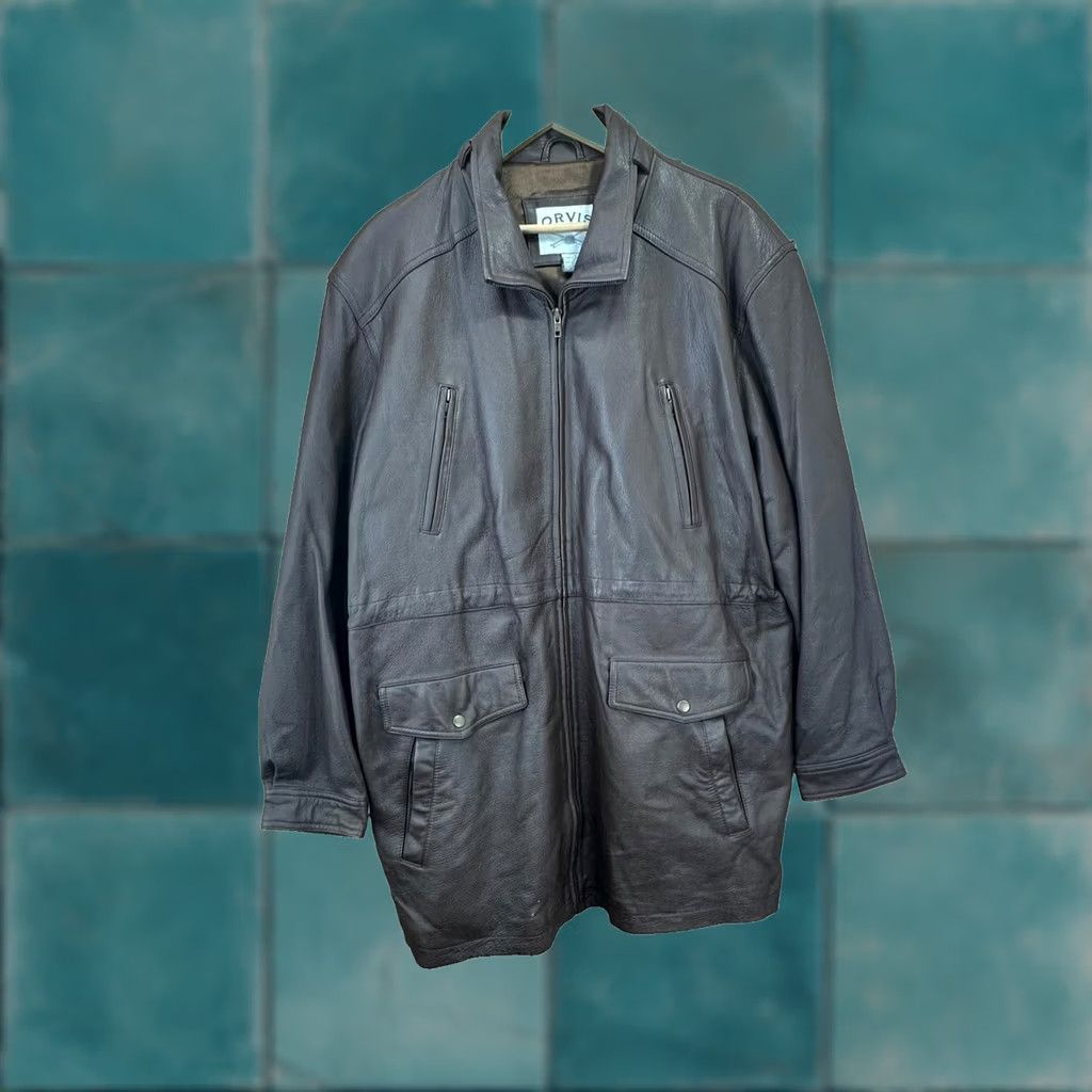 Orvis Orvis Leather Jacket Long Trench Coat Hooded Parka Adjustable Waist Men's L Brown Zip Size US L / EU 52-54 / 3 - 1 Thumbnail