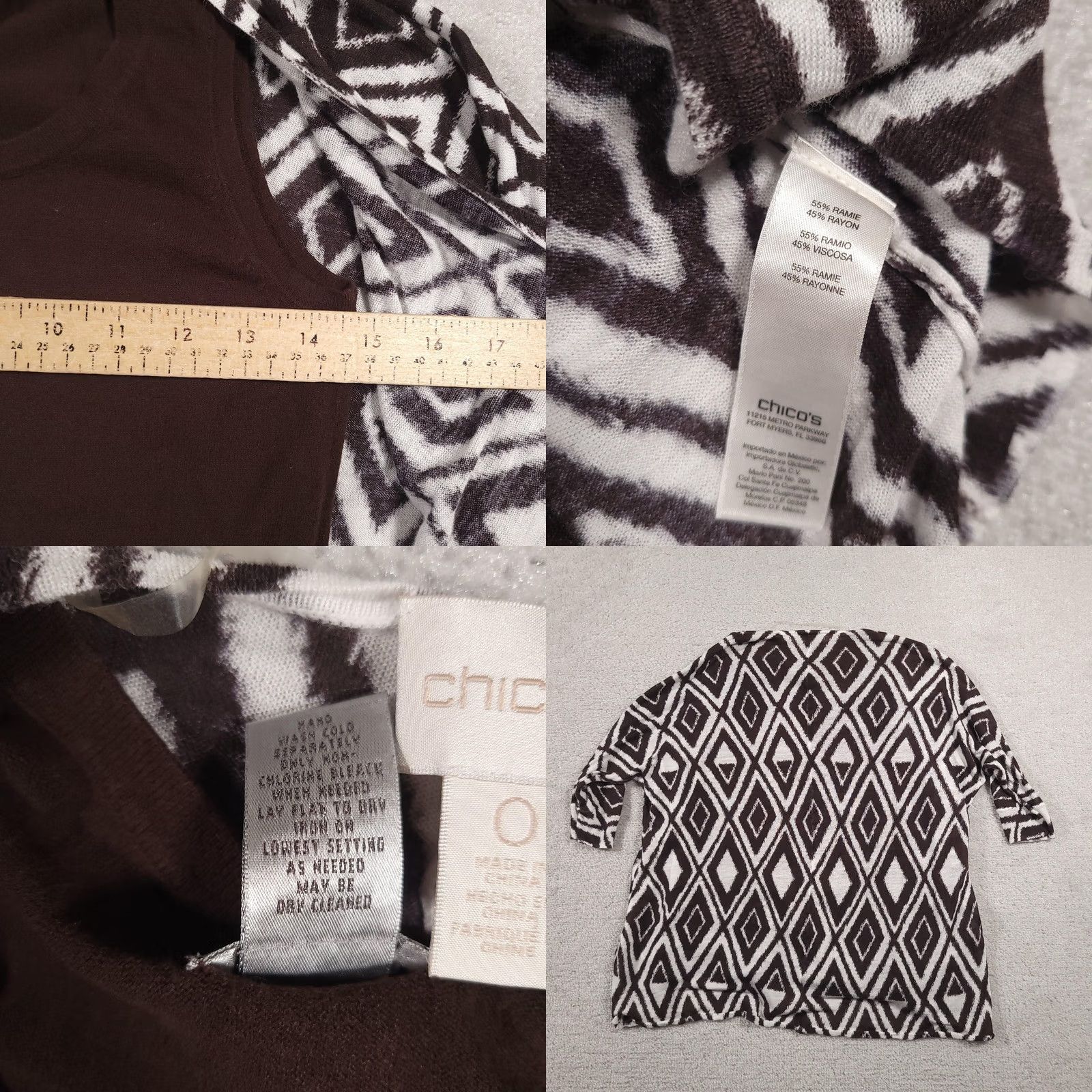 Vintage VINTAGE Chicos Cardigan Womens XS Brown Geometric Open Front Short Sleeve Layer Cropped Bohemian Lightweight Spritz Mens? Size XS / US 0-2 / IT 36-38 - 9 Thumbnail