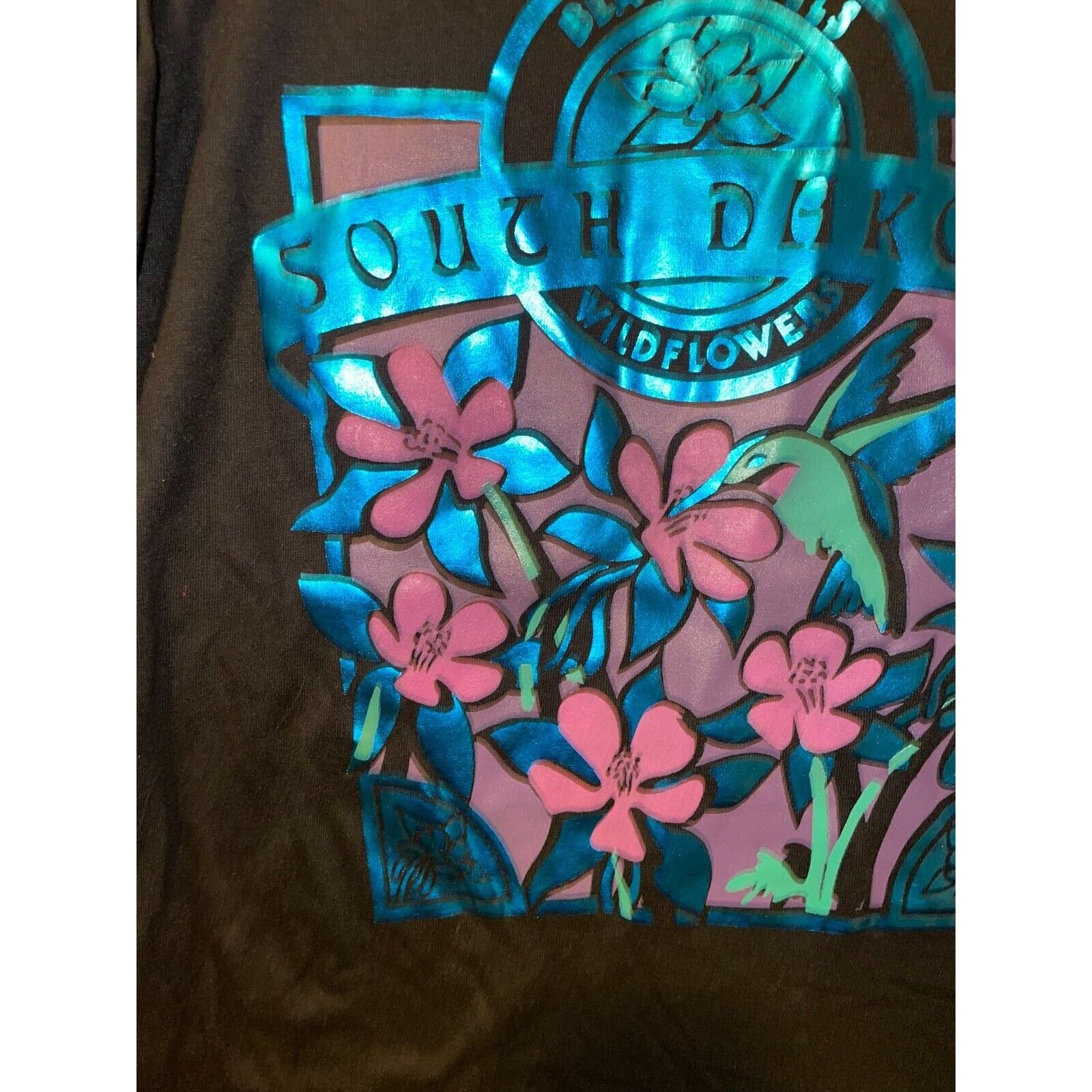 Jerzees Vintage South Dakota Black Hill Flower Floral S Black Shirt Size US S / EU 44-46 / 1 - 4 Thumbnail