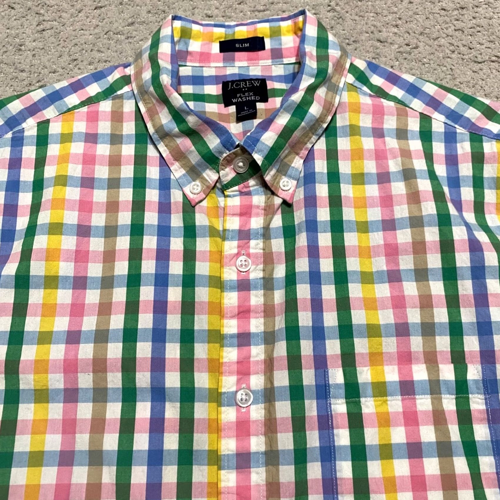 J.Crew J.CREW Shirt Mens Large Multicolor Plaid Short Sleeve Button-Down Slim Fit Size US L / EU 52-54 / 3 - 6 Thumbnail