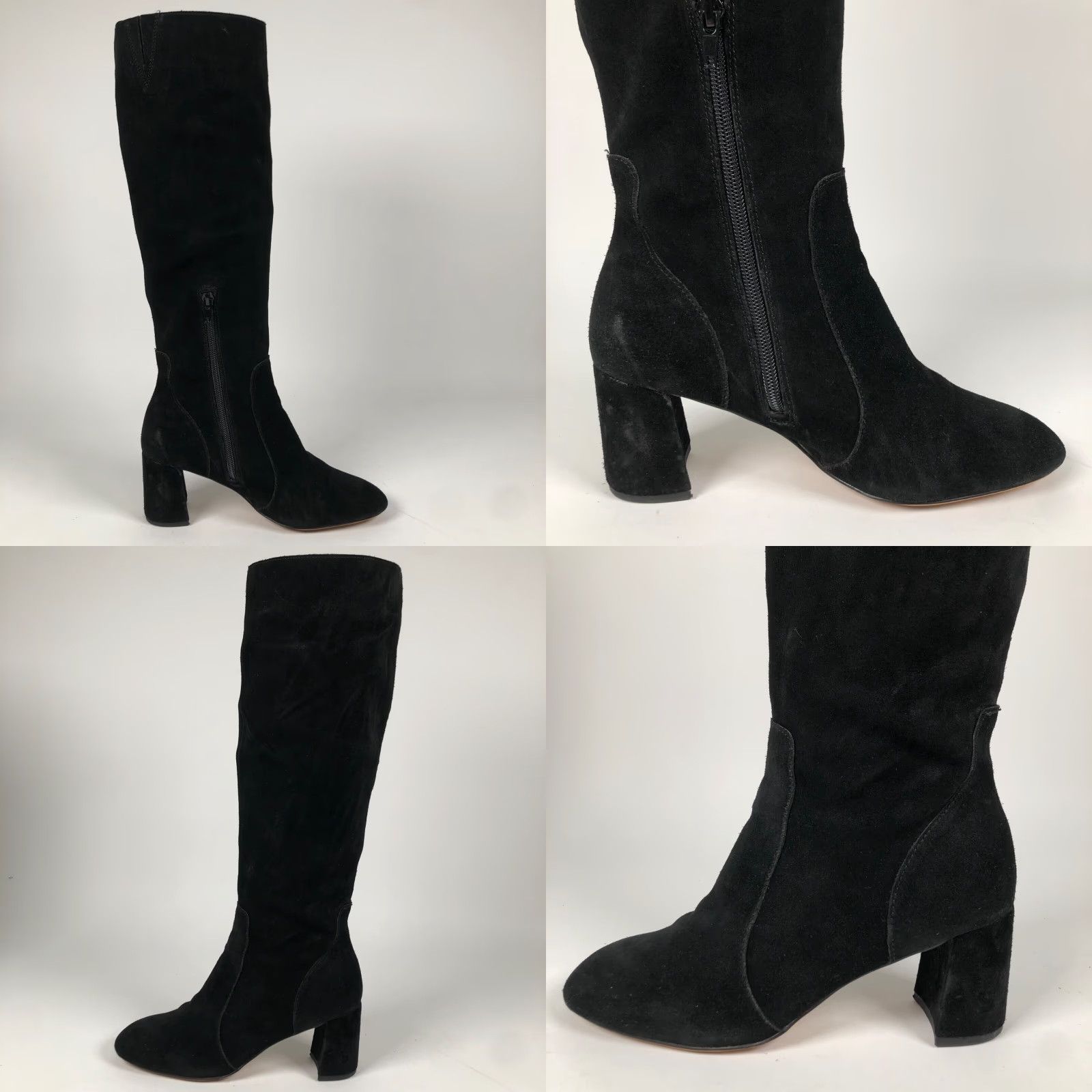 Vintage Essex Lane El Gano Boots Womens Size 7 M Black Suede Knee High Zip Block Heel Platform City Clubwear Disco Going Out Gothic Retro Size US 7 / IT 37 - 8 Thumbnail