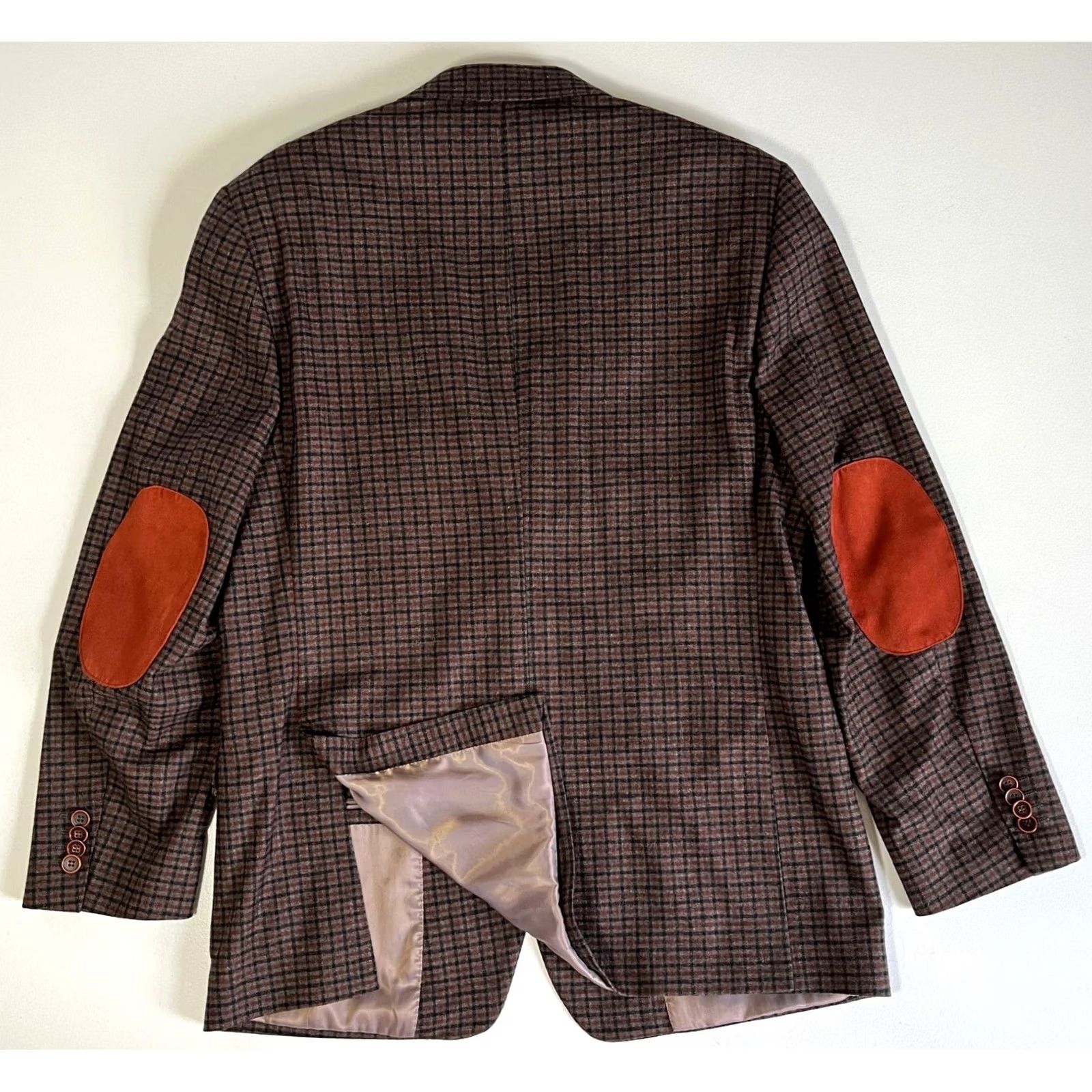 Vintage Sartoria Tosi Blazer Jacket Plaid Wool Blend Elbow Patches Made in Italy Sz 40 R Brown Men’s Size 40R - 5 Thumbnail