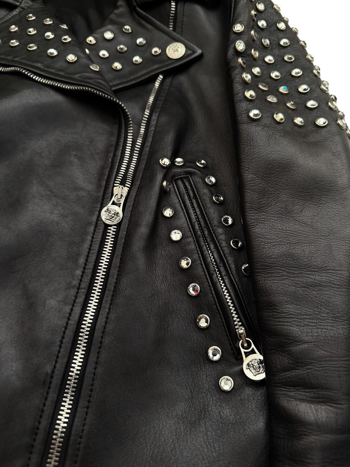 Versace $6,825 Crystal Studded Leather Motorcycle Biker Jacket Size M / US 6-8 / IT 42-44 - 6 Thumbnail