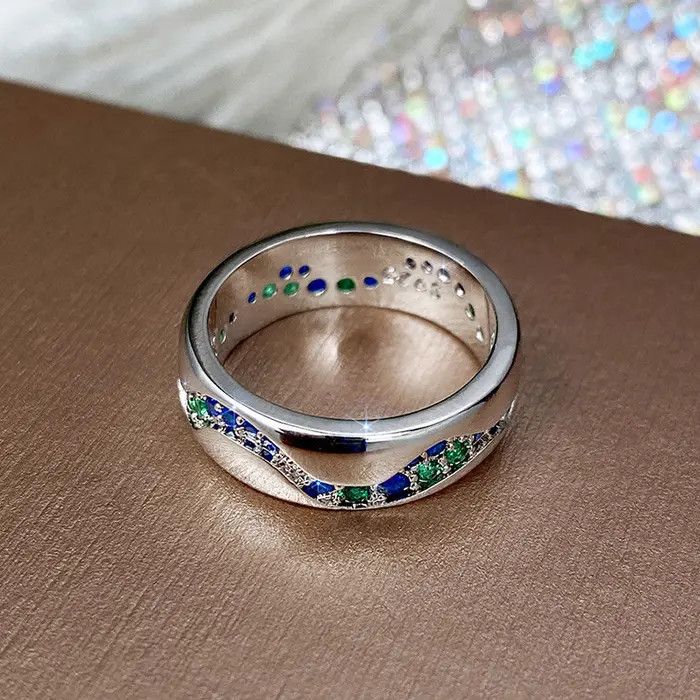 Jewelry Luxury Crystal Green/Blue Rings Size ONE SIZE - 3 Thumbnail