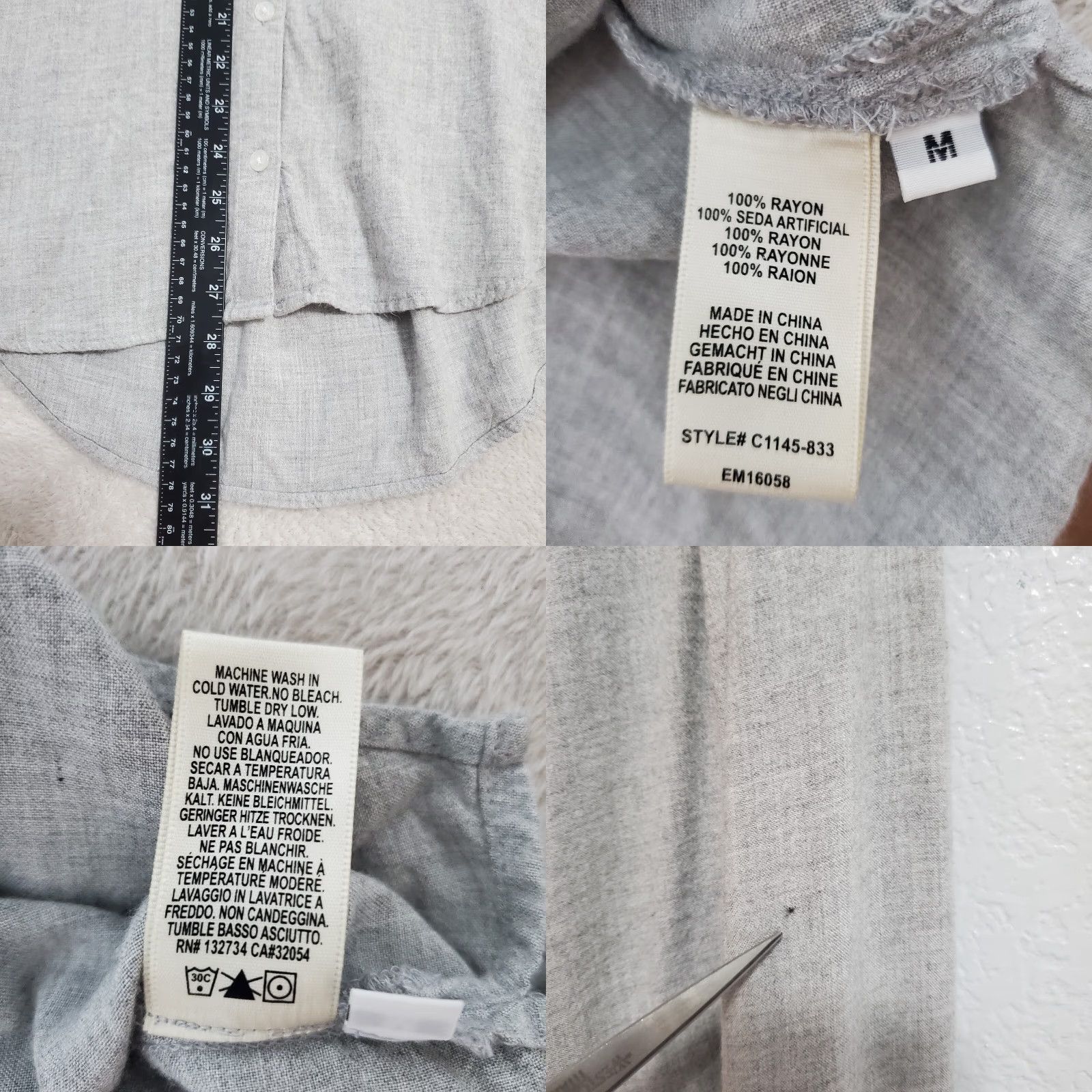 Anthropologie Cloth & Stone Anthropologie Shirt Size M Gray Rayon Long Sleeve Button-Down V-Neck Chest Pockets Casual Womens Size M / US 6-8 / IT 42-44 - 8 Thumbnail