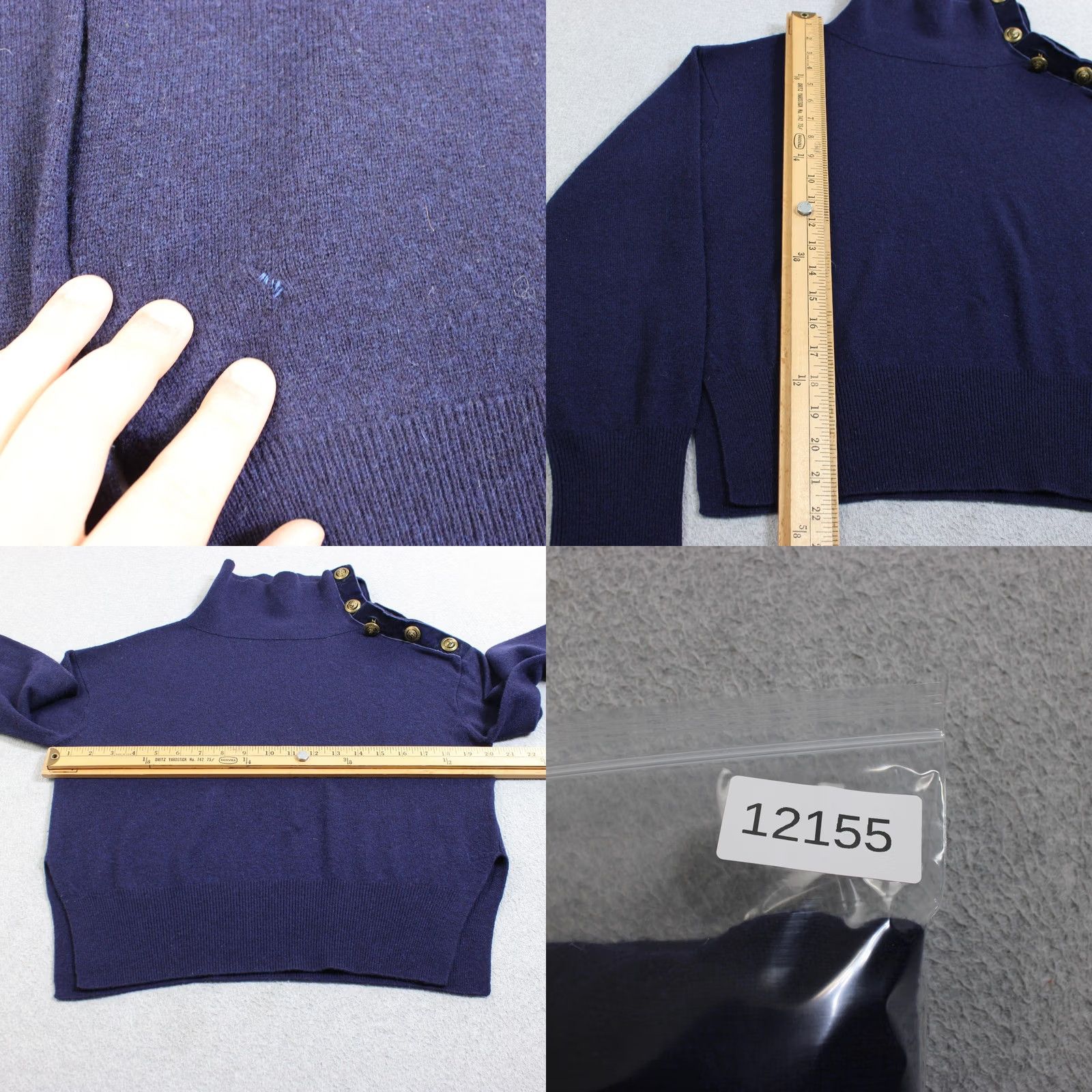 The Kooples The Kooples Sweater Women Blue Mock Neck Gold Button Wool Cashmere Size L / US 10 / IT 46 - 8 Thumbnail