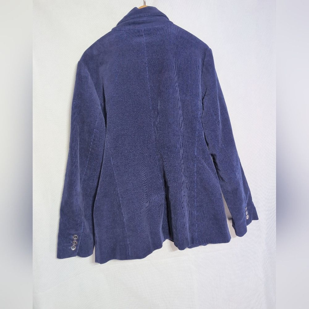 Designer Women's Blue Corduroy Blazer w Metal Buttons By Travelsmith Size XXL / US 16-18 / IT 52-54 - 3 Thumbnail