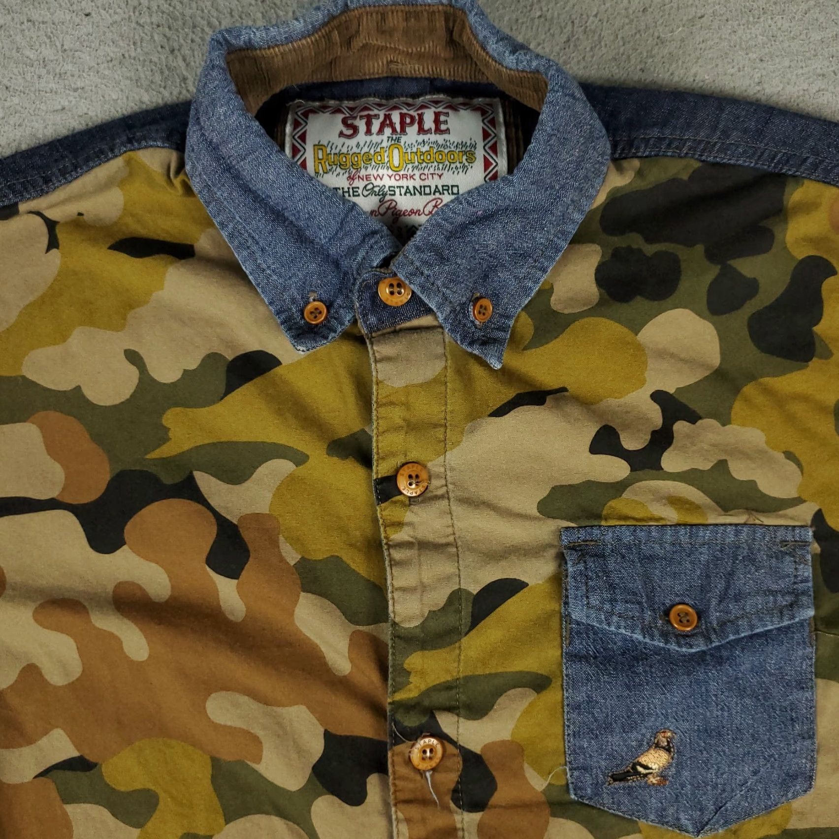 Vintage VINTAGE Staple Men's Button-Up Shirt Long Sleeve Camouflage Cotton Blue Small Casual, Workwear, Formal Size US S / EU 44-46 / 1 - 2 Thumbnail