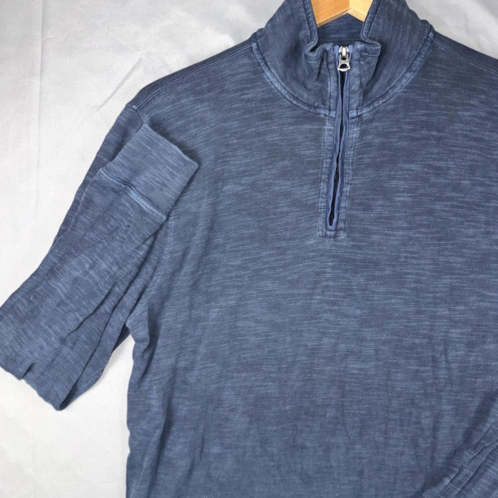 Faherty Faherty Sunwashed Slub Cotton Quarter-Zip Pullover Size L Mens Blue Knit 1/4 Zip Mock Neck Casual Sweater Size US L / EU 52-54 / 3 - 6 Thumbnail
