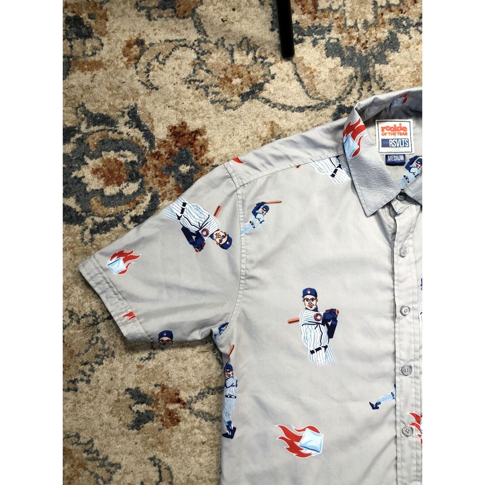 Vintage RSVLTS Rookie Of The Year Shirt Mens M Gray Baseball Graphic Button Up Short Sleeve Collared Button-Up Vintage: No Size US M / EU 48-50 / 2 - 3 Thumbnail
