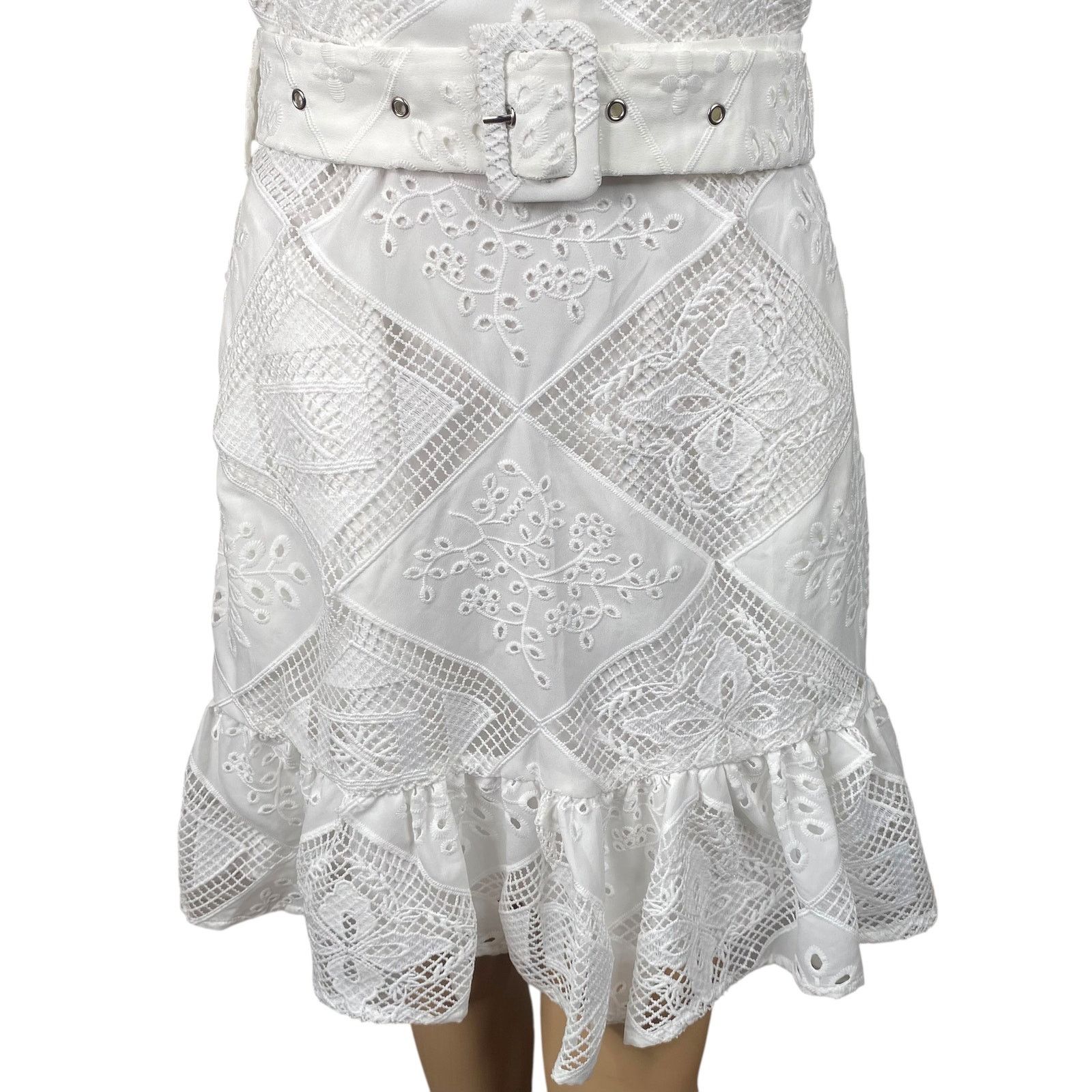 Anthropologie Ciebon Braylee White Eyelet Belted High Neck Dress SZ S Size S / US 4 / IT 40 - 6 Thumbnail
