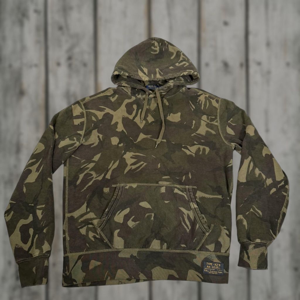 Polo Ralph Lauren Hoodie Mens Medium Green Camo Sweater Type KZ9 Military Army