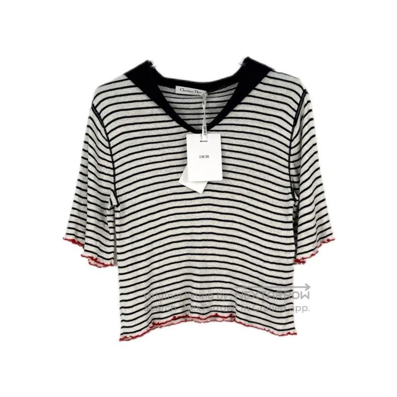 Dior Dior Navy collar striped letter short sleeve Size S / US 4 / IT 40 - 1 Thumbnail