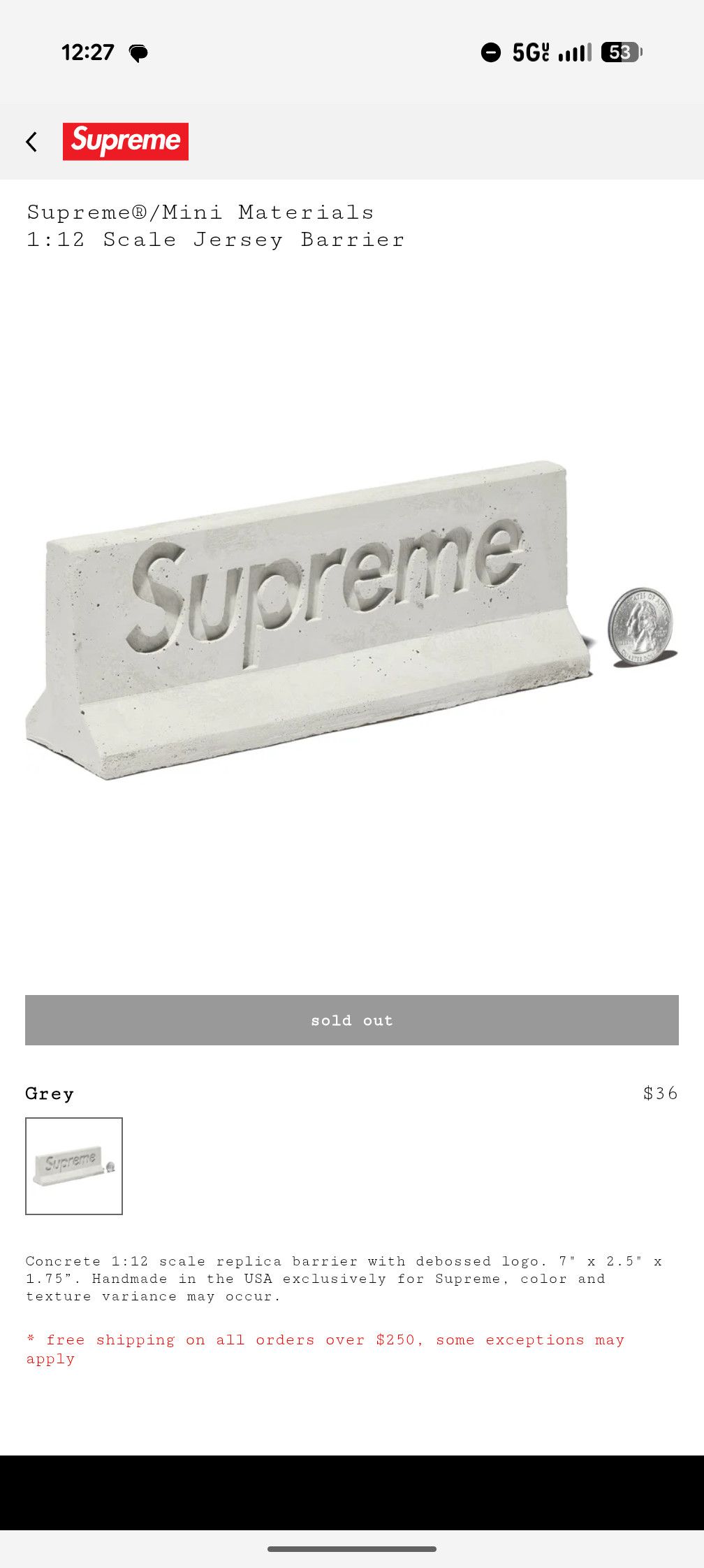 Supreme Supreme/Mini Materials 1:12 Scale Jersey Barrier CONFIRMED