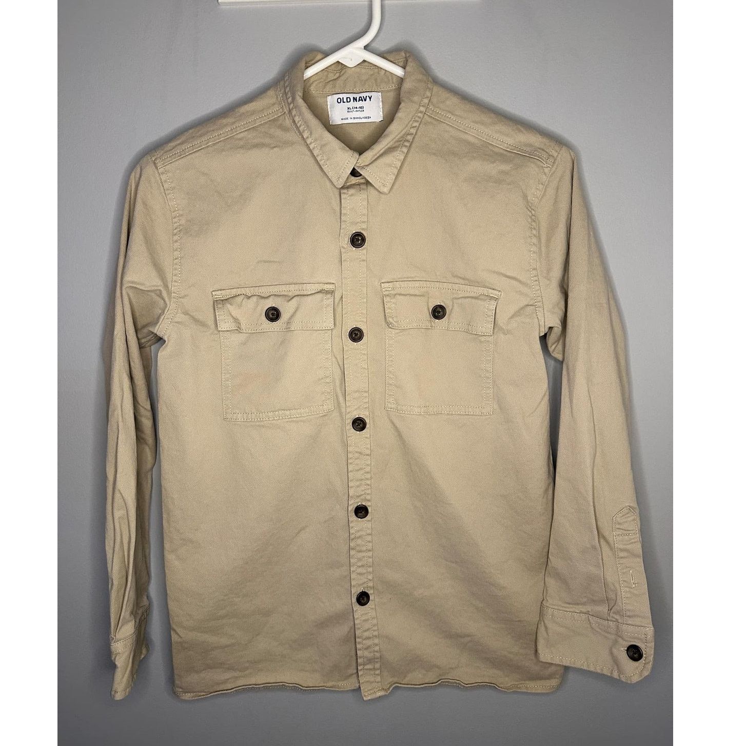 Old Navy Old Navy Built-In Flex Button-Up Shirt Beige Boys L (14-16) Size US L / EU 52-54 / 3 - 1 Thumbnail