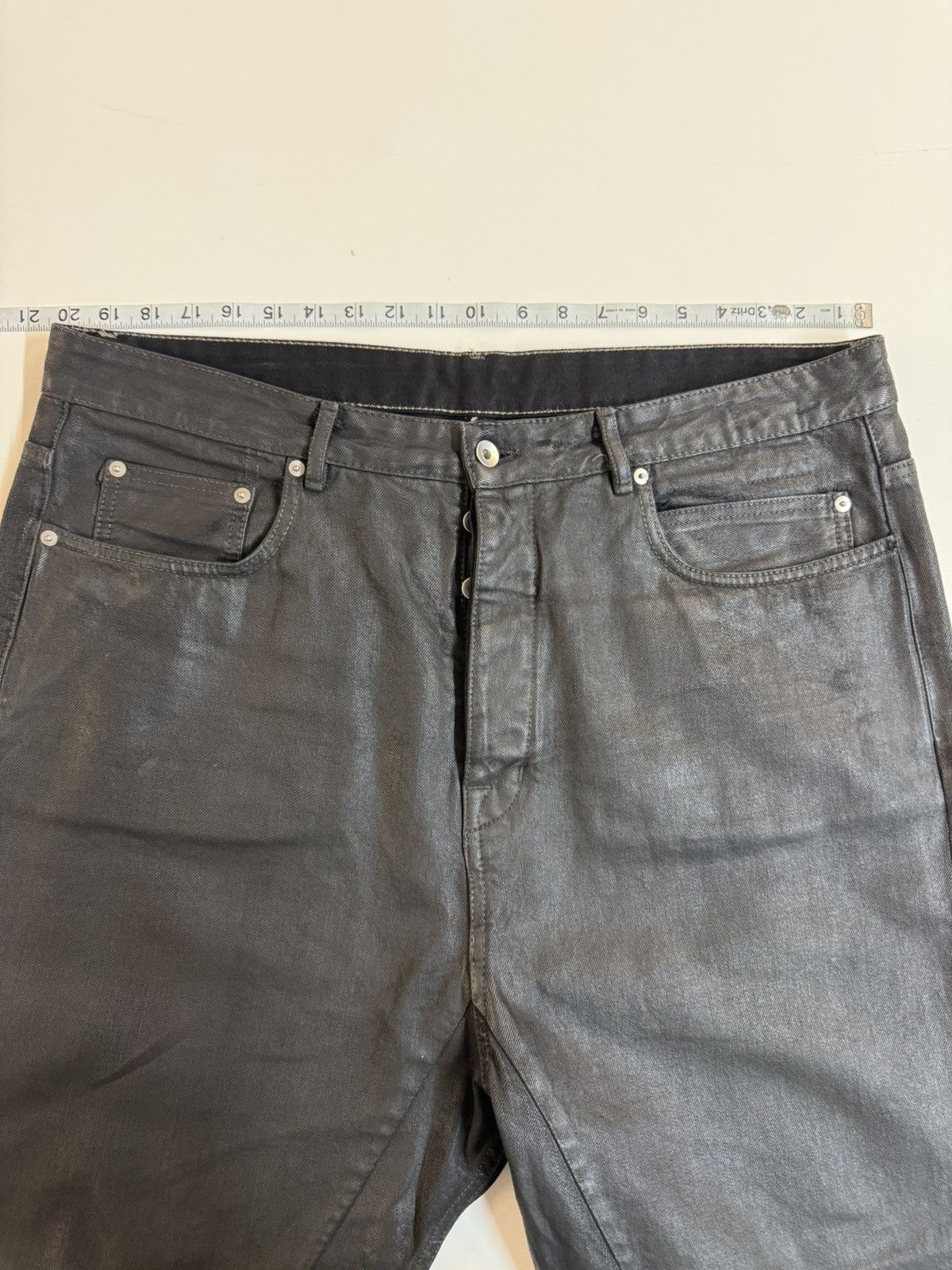 Rick Owens Drkshdw Rick Owens DRKSHDW "Collapse Cropped" Black Wax Jeans — 38 Size US 38 / EU 54 - 16 Thumbnail