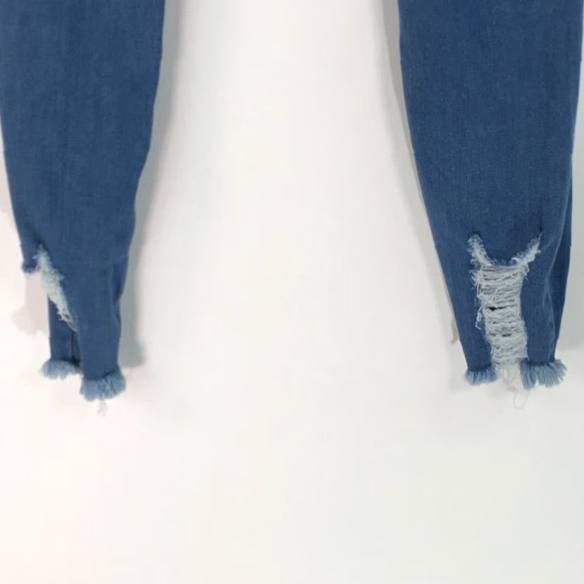 Denime Soho Womens Jeans Cropped Blue Distressed Low Rise Pockets Whiskered Denim 4 Size 27" / US 4 / IT 40 - 3 Thumbnail