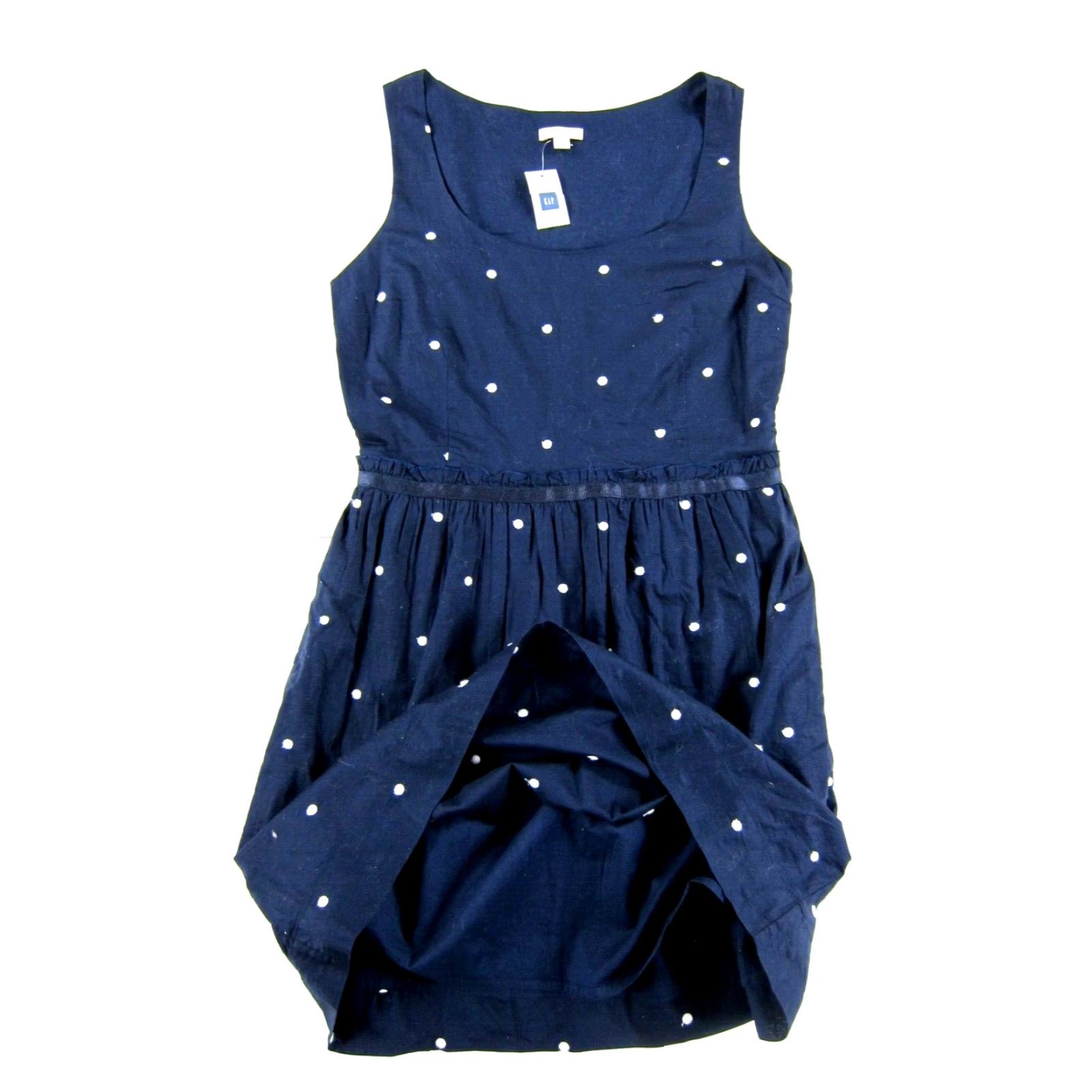 Gap NWT Gap Cotton Navy Blue White Polka Dot Pocket Sheath Tank Dress Woman 4 Size S / US 4 / IT 40 - 5 Thumbnail