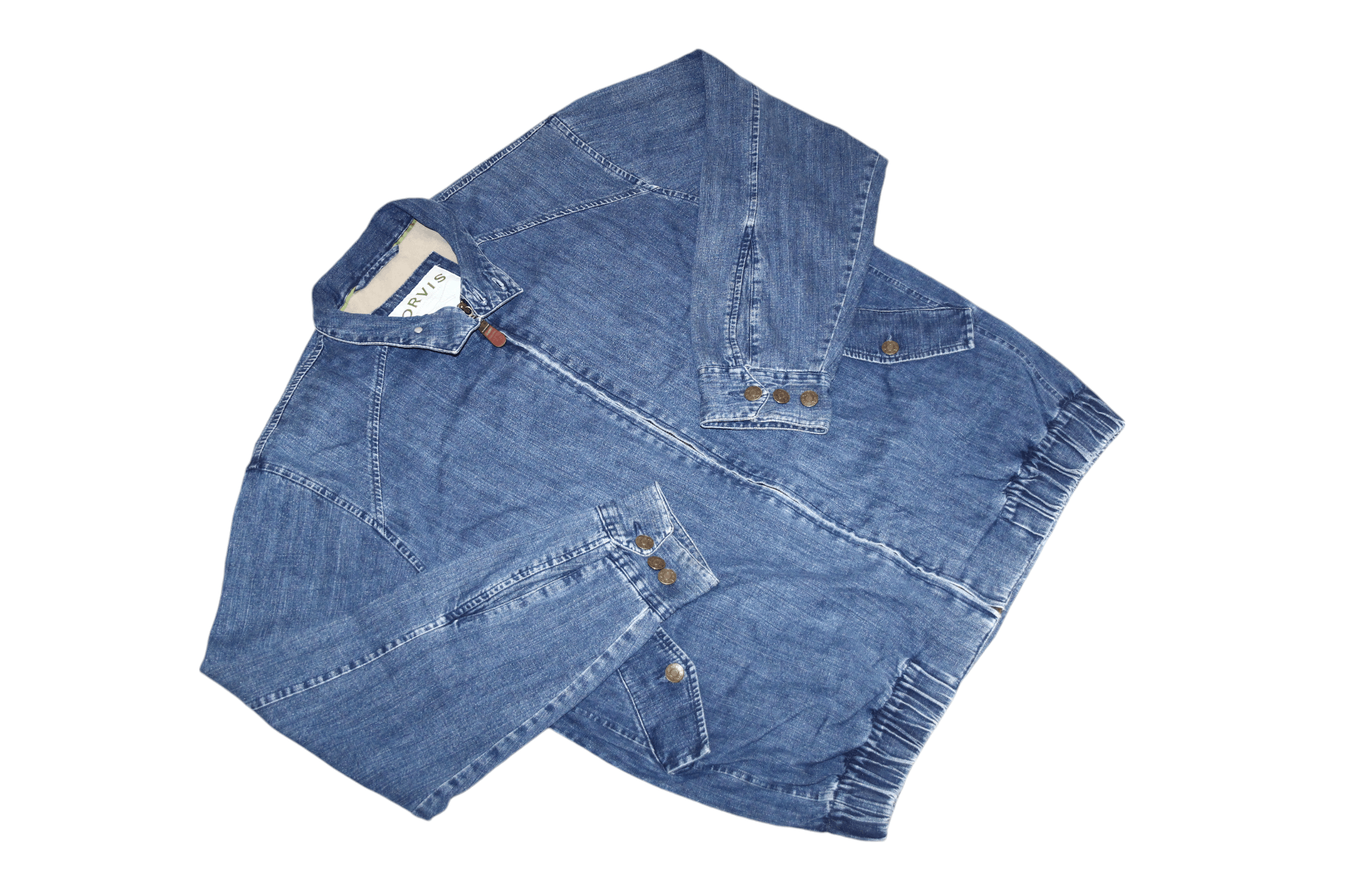 Orvis Vtg 90's ORVIS workers blue wash denim baggy bomber jacket Size US M / EU 48-50 / 2 - 6 Thumbnail