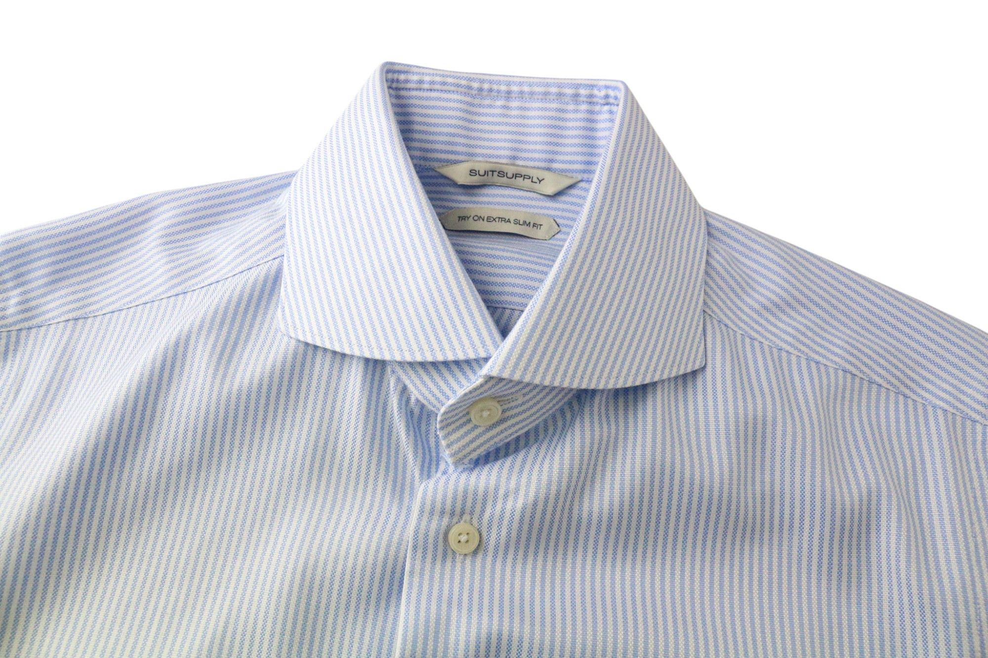 Suitsupply 38/15 Extra Slim Blue Cotton Striped Cutaway Twill 78531 Size 38R - 3 Thumbnail