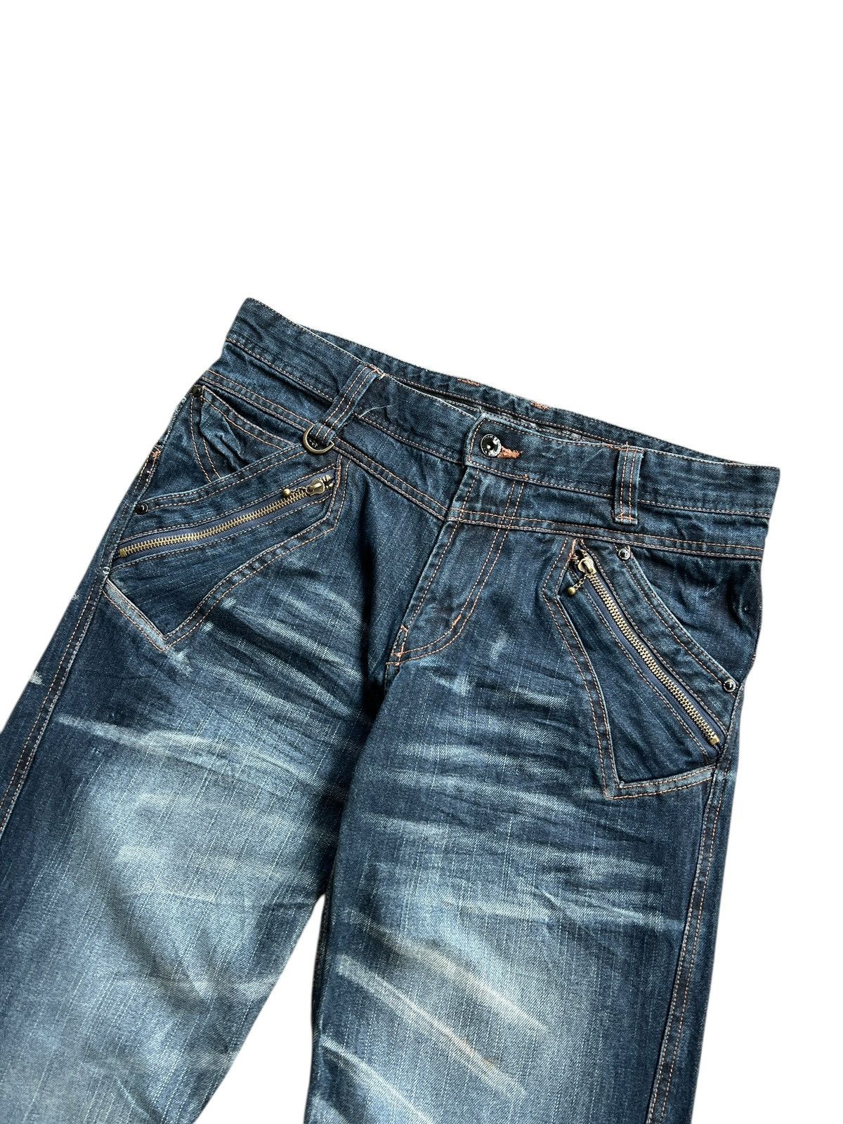 Japanese Brand Double Focus 🇯🇵 Double Waist Asymmetrical Denim Light Flare Size US 33 - 3 Thumbnail