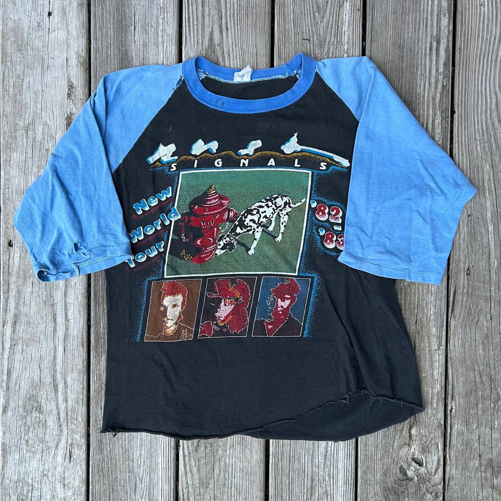 image of Band Tees x Vintage Rush 1983 Signals Raglan Band Lot T Shirt in Black, Men's (Size Medium)